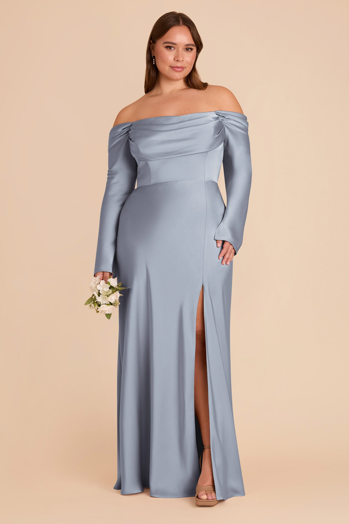 Off-the-Shoulder Bridesmaid Dress with Cowl Neck | Maya Matte Satin
