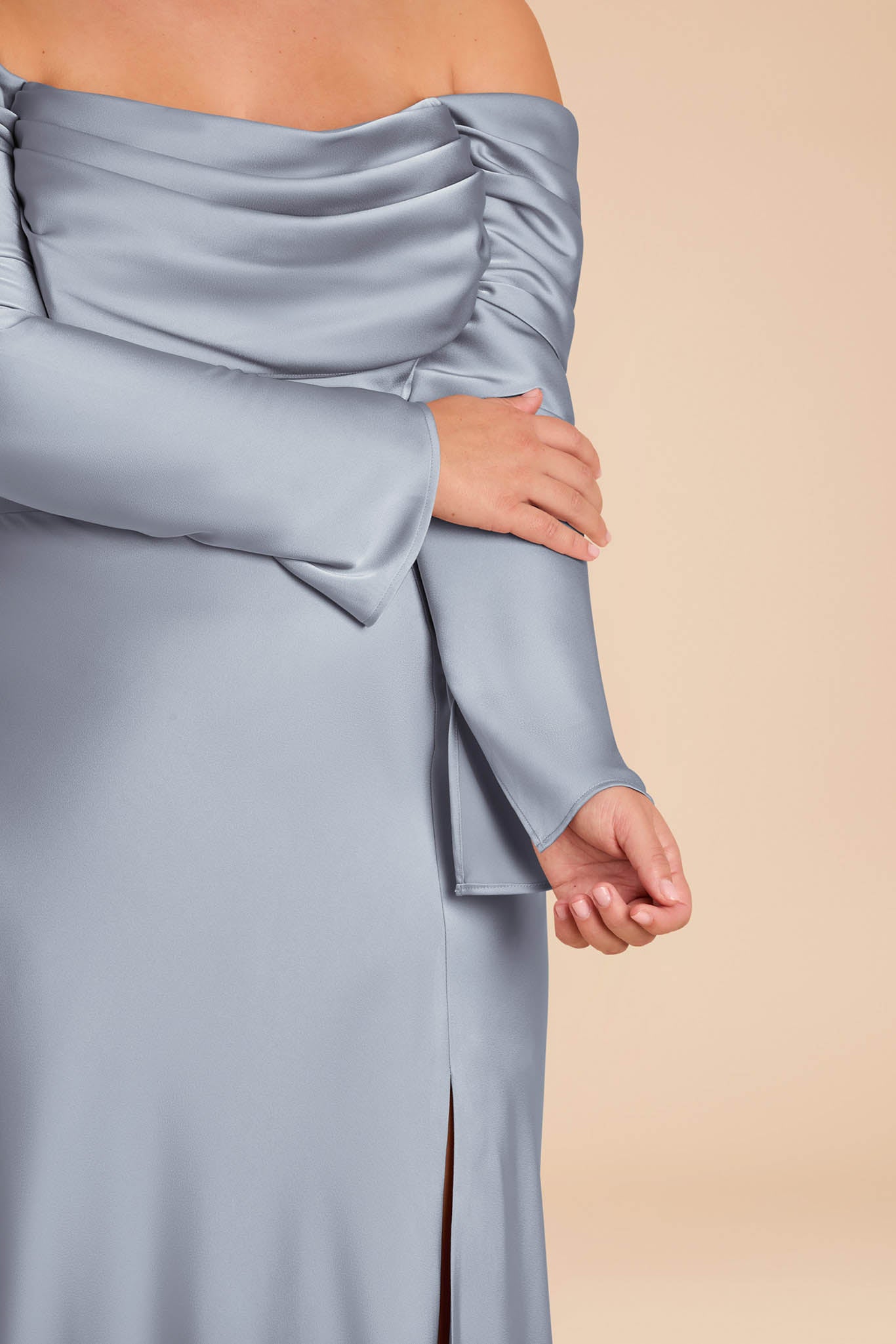 Off-the-Shoulder Bridesmaid Dress with Cowl Neck | Maya Matte Satin