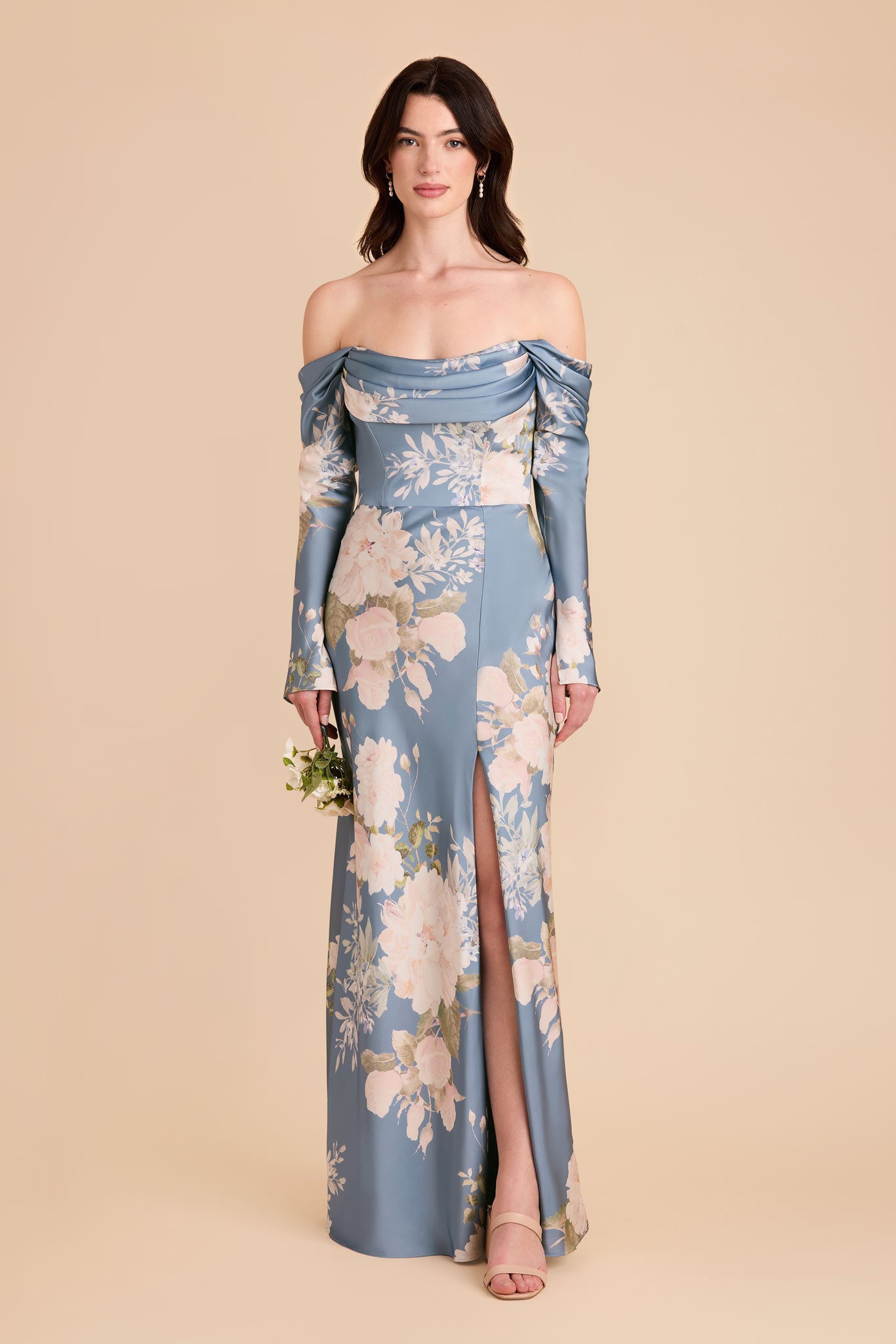 Off-the-Shoulder Bridesmaid Dress with Cowl Neck | Maya Matte Satin
