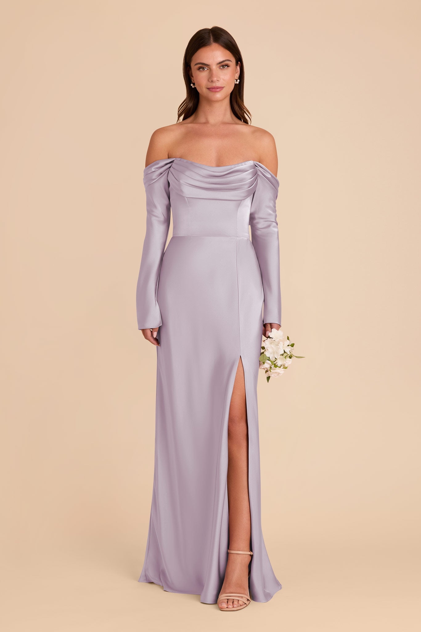 Off-the-Shoulder Bridesmaid Dress with Cowl Neck | Maya Matte Satin