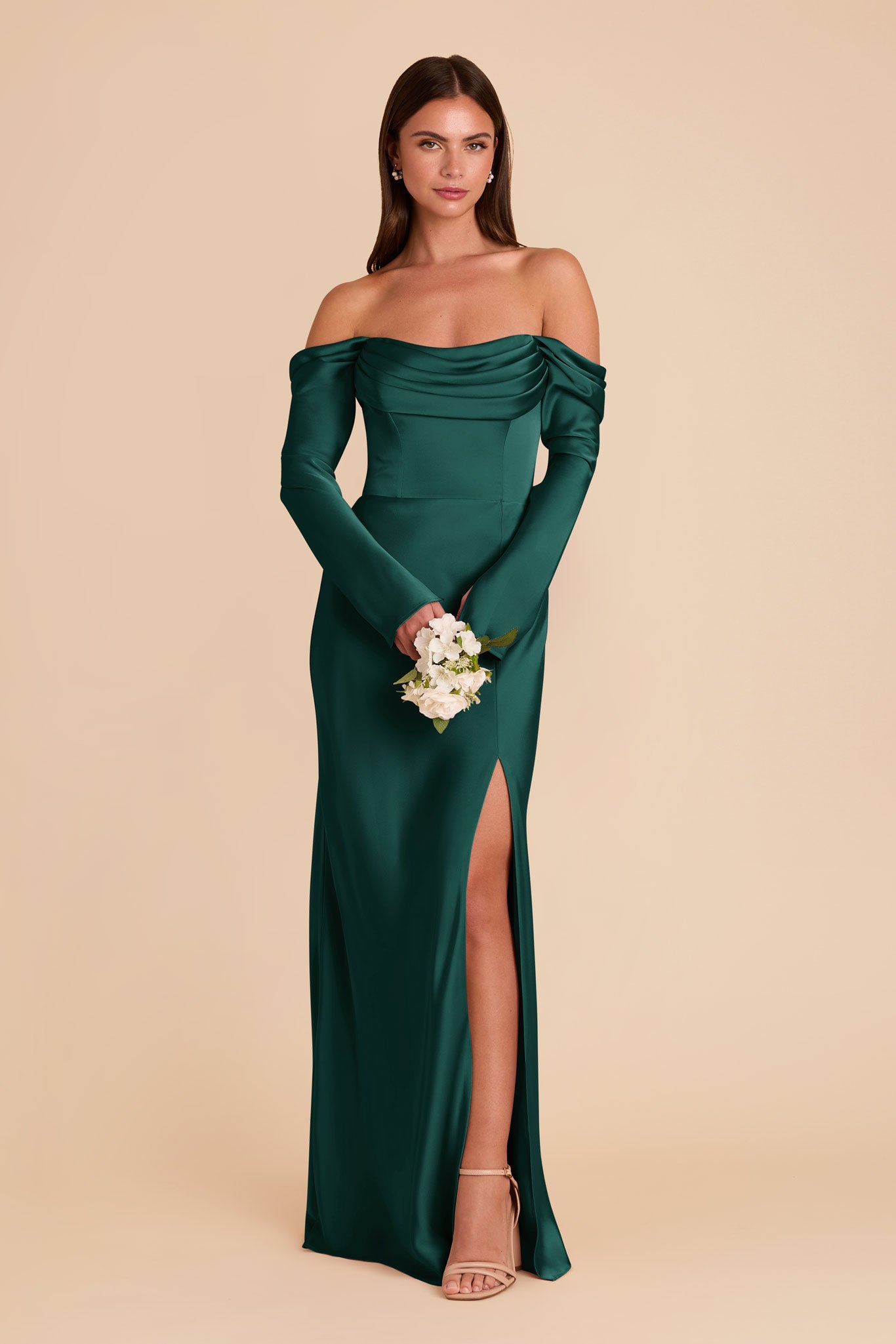 Emerald Green Cowl Neck Satin Bridesmaid Dress | Maya Matte