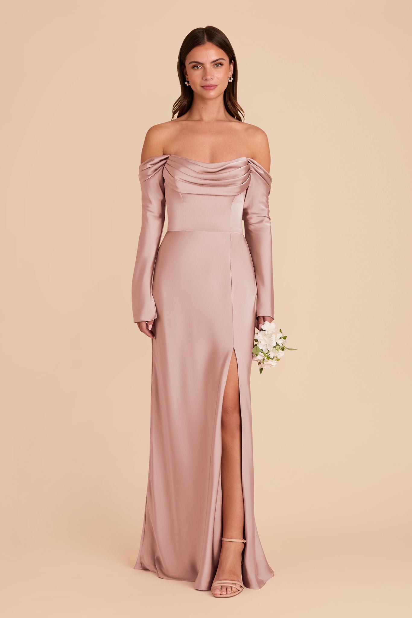 Off-the-Shoulder Bridesmaid Dress with Cowl Neck | Maya Matte Satin