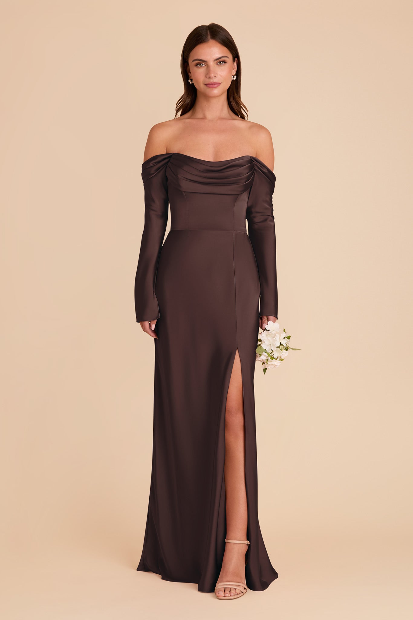 Off-the-Shoulder Bridesmaid Dress with Cowl Neck | Maya Matte Satin