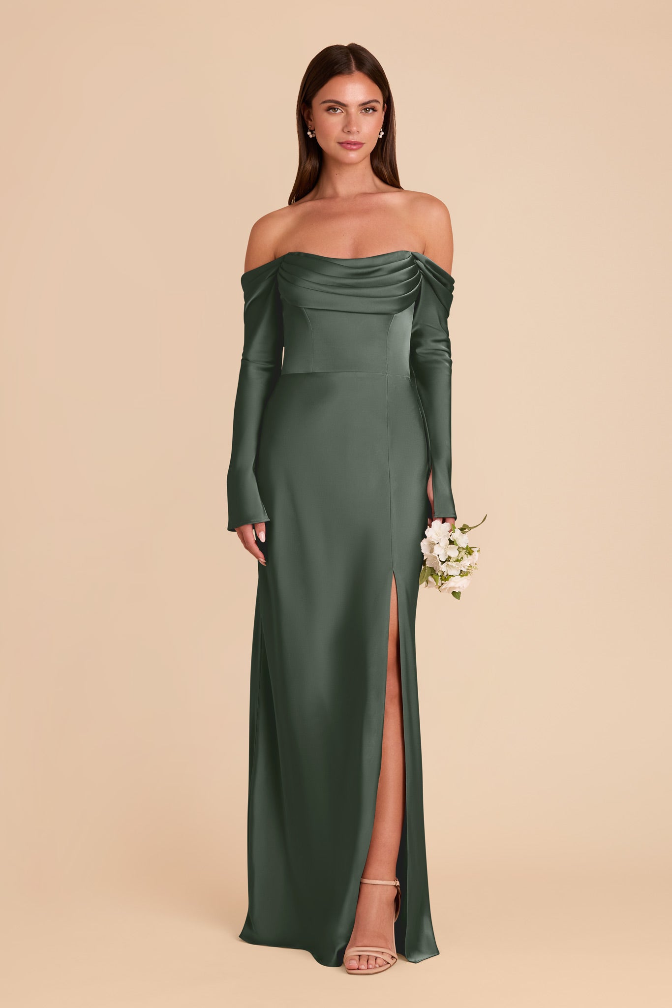 Off-the-Shoulder Bridesmaid Dress with Cowl Neck | Maya Matte Satin