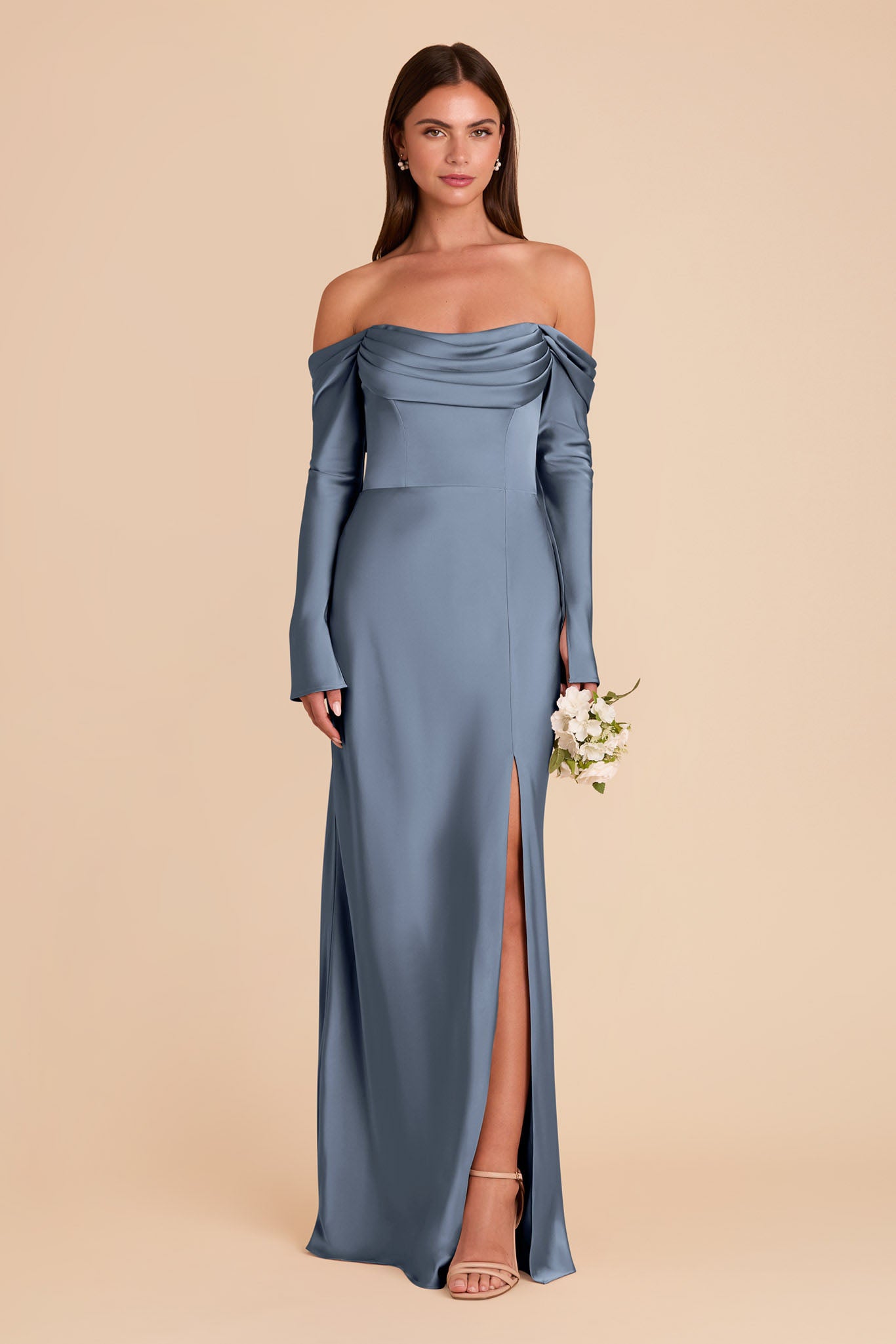 Off-the-Shoulder Bridesmaid Dress with Cowl Neck | Maya Matte Satin