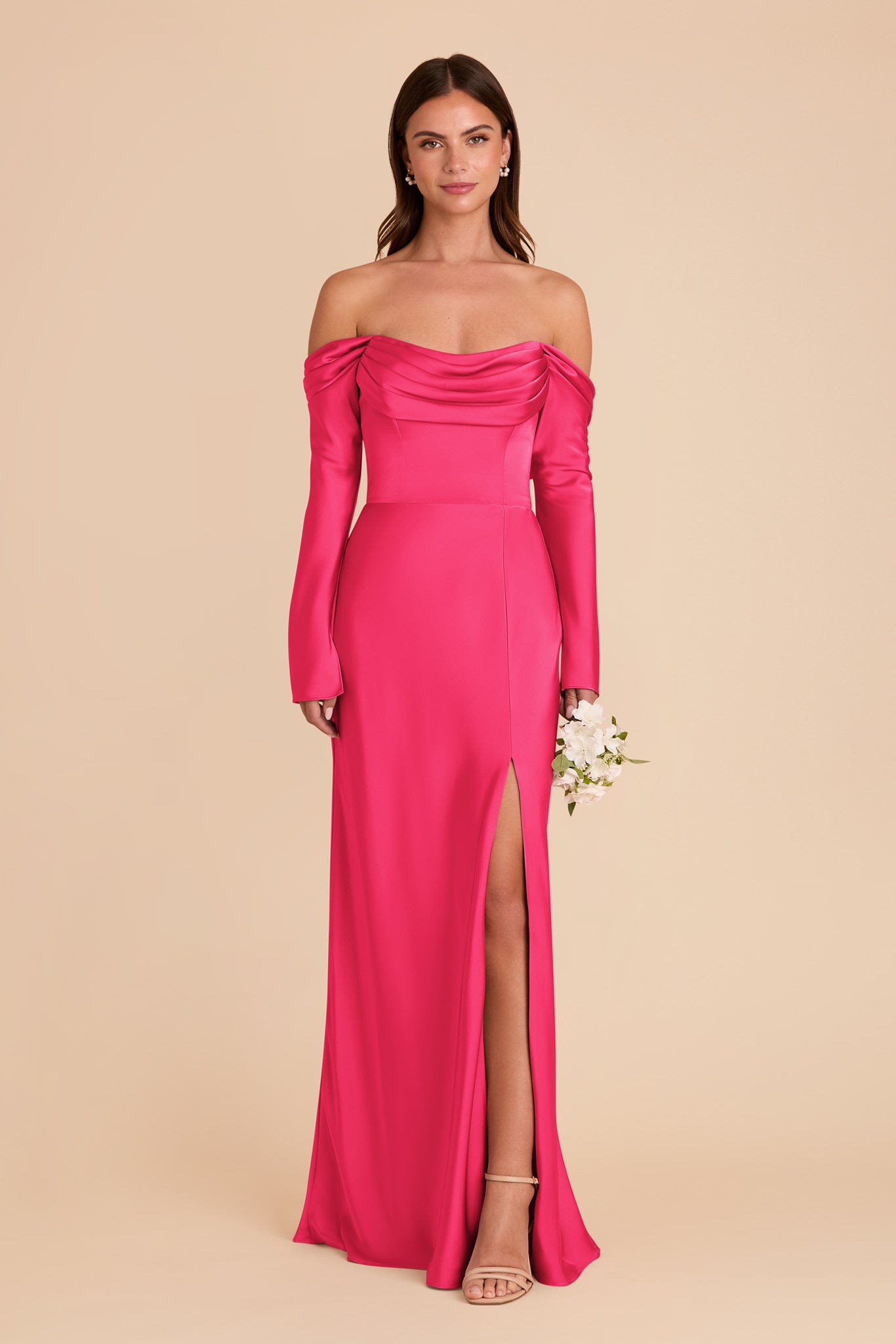 Off-the-Shoulder Bridesmaid Dress with Cowl Neck | Maya Matte Satin