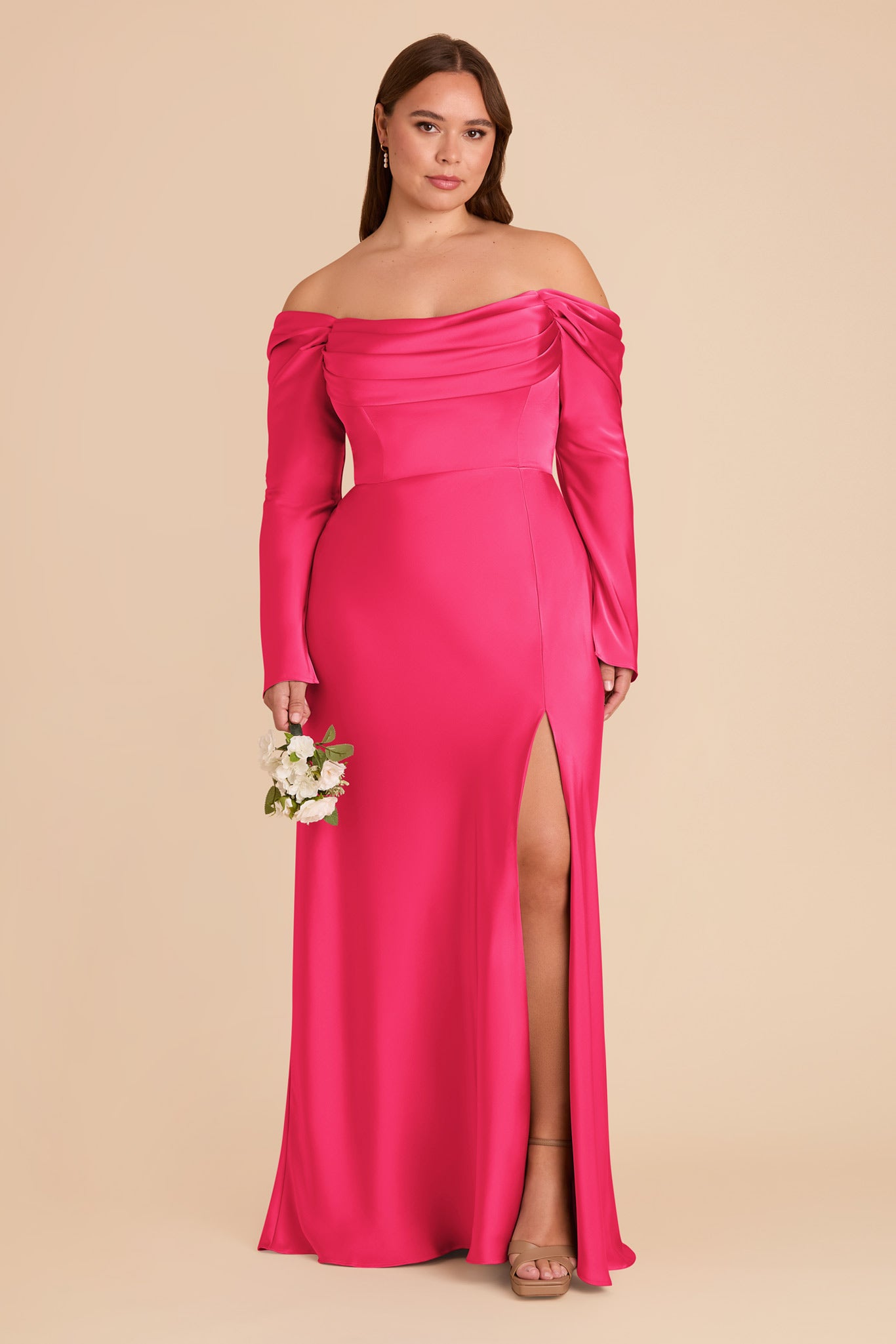 Off-the-Shoulder Bridesmaid Dress with Cowl Neck | Maya Matte Satin