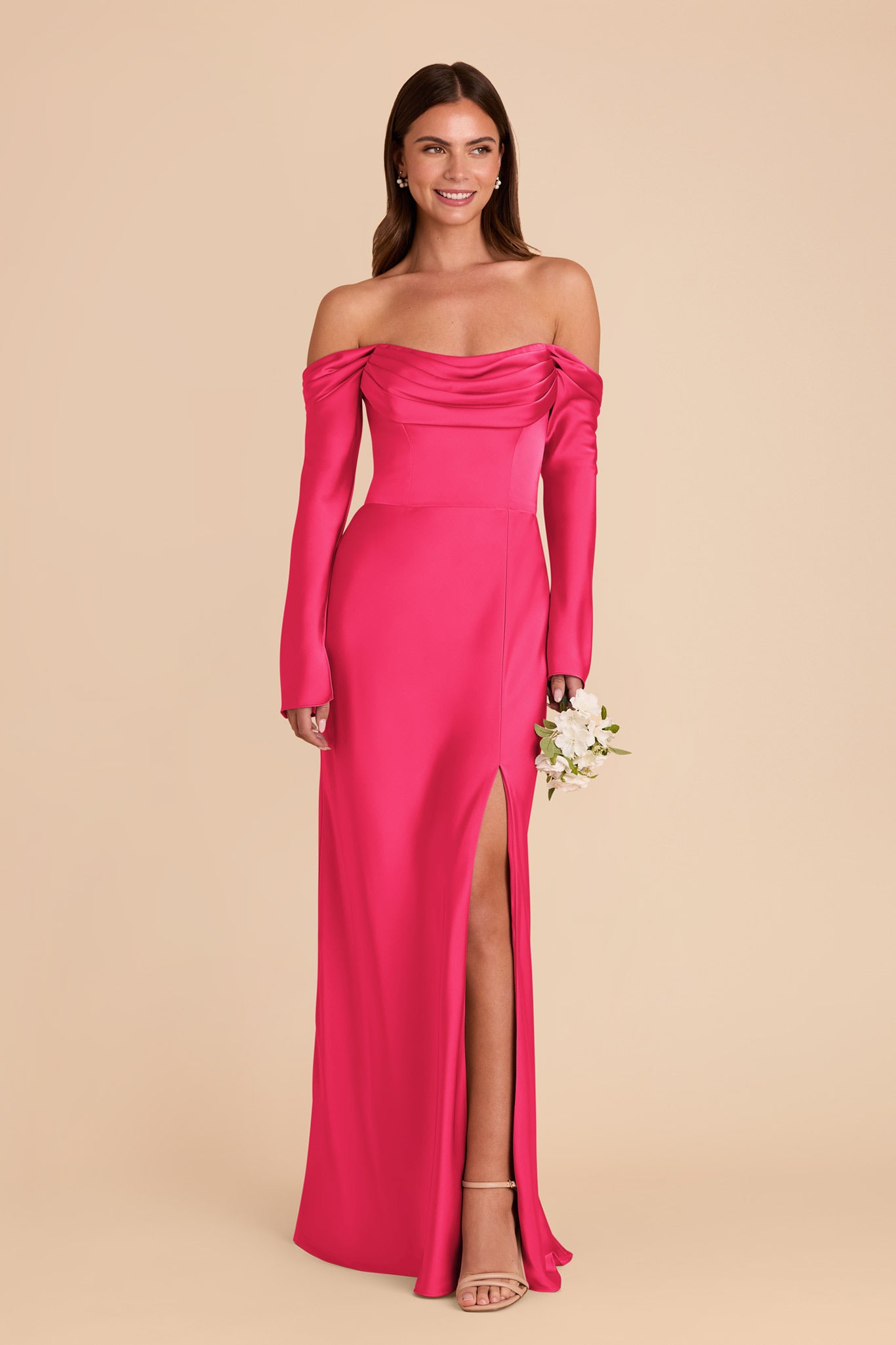 Off-the-Shoulder Bridesmaid Dress with Cowl Neck | Maya Matte Satin