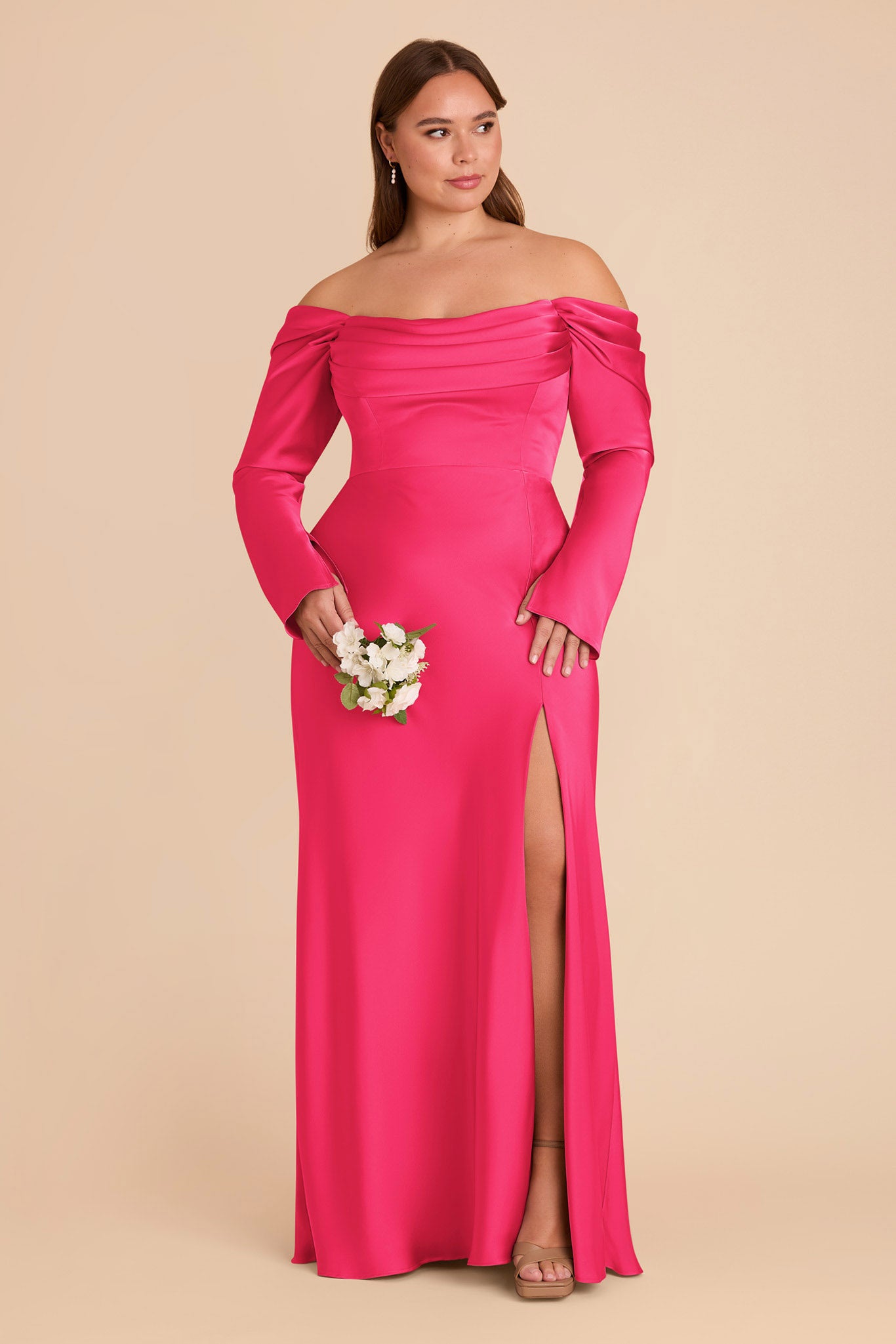 Off-the-Shoulder Bridesmaid Dress with Cowl Neck | Maya Matte Satin