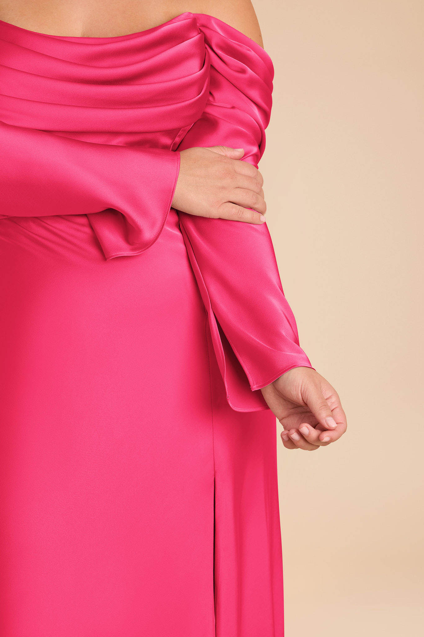 Off-the-Shoulder Bridesmaid Dress with Cowl Neck | Maya Matte Satin