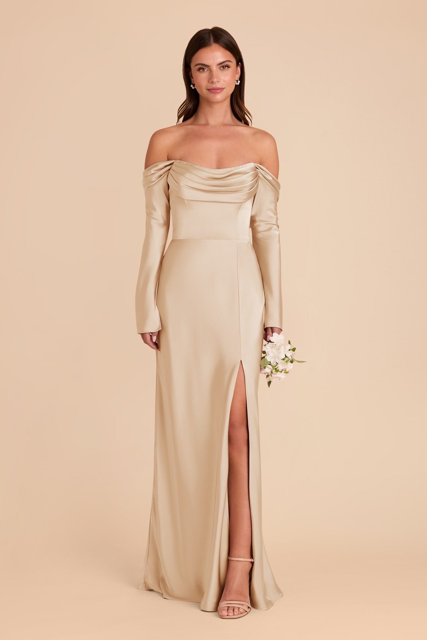 Gold Matte Satin Bridesmaid Dress with Cowl Neck | Maya