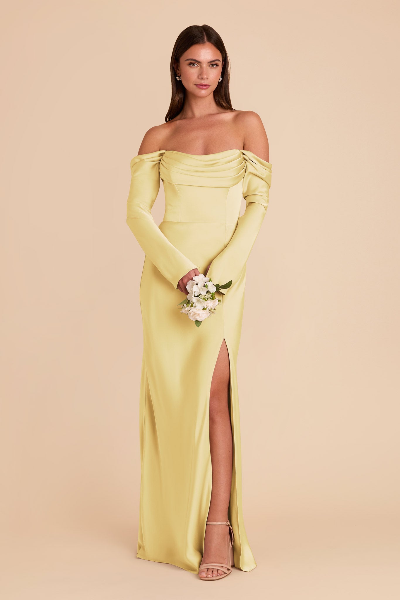 Off-the-Shoulder Bridesmaid Dress with Cowl Neck | Maya Matte Satin
