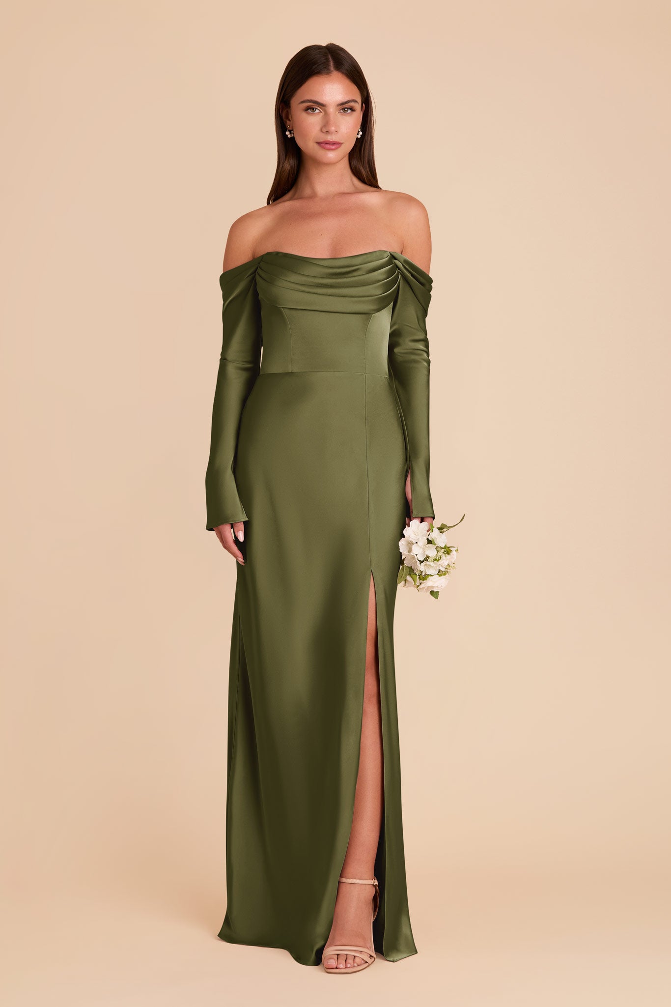 Off-the-Shoulder Bridesmaid Dress with Cowl Neck | Maya Matte Satin