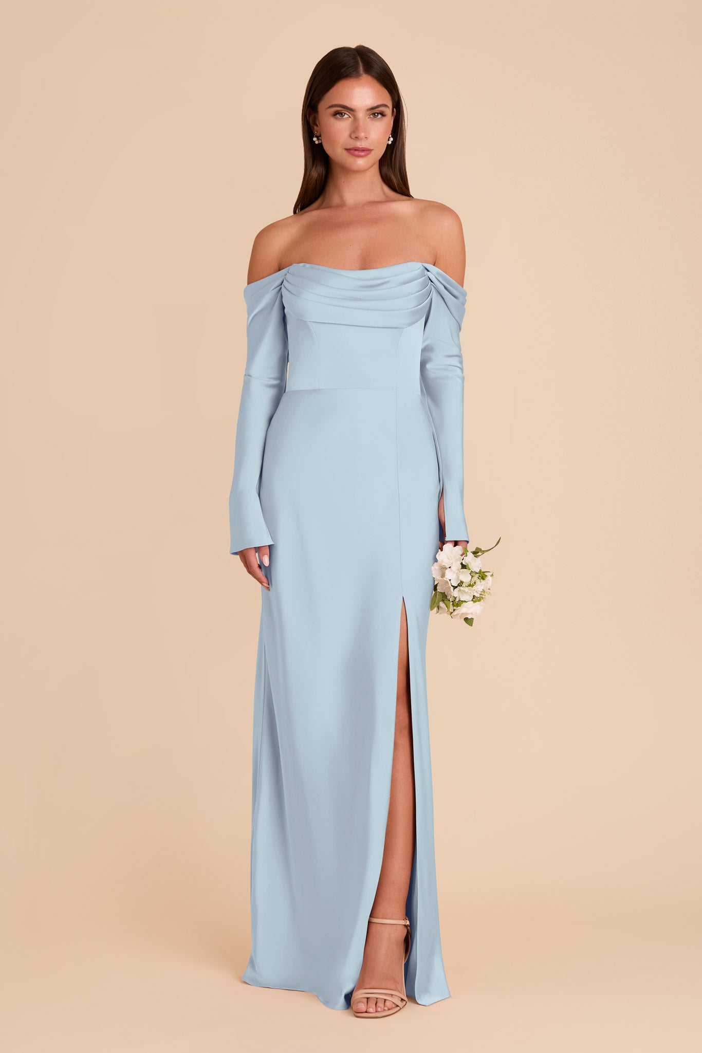 Off-the-Shoulder Bridesmaid Dress with Cowl Neck | Maya Matte Satin