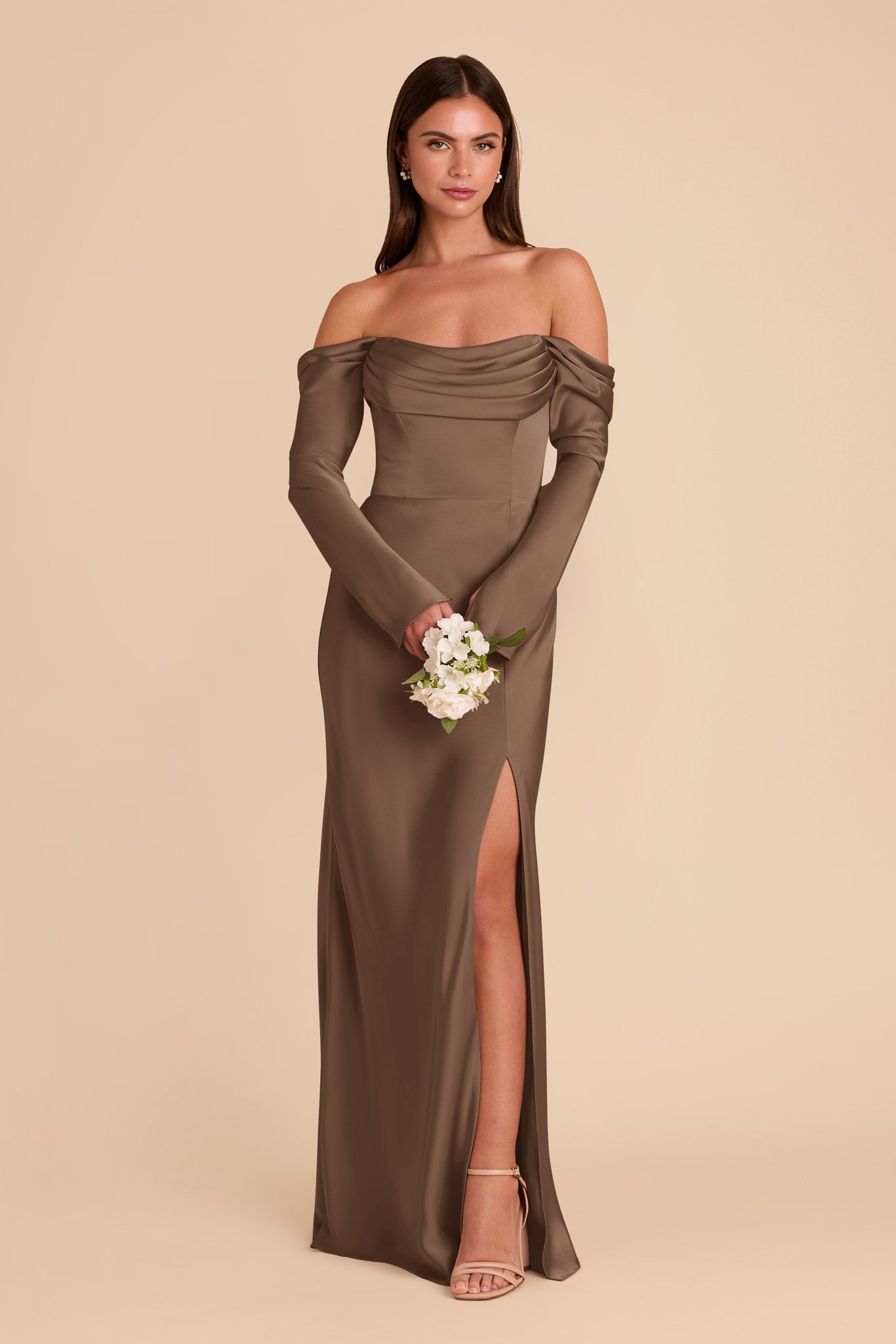 Off-the-Shoulder Bridesmaid Dress with Cowl Neck | Maya Matte Satin