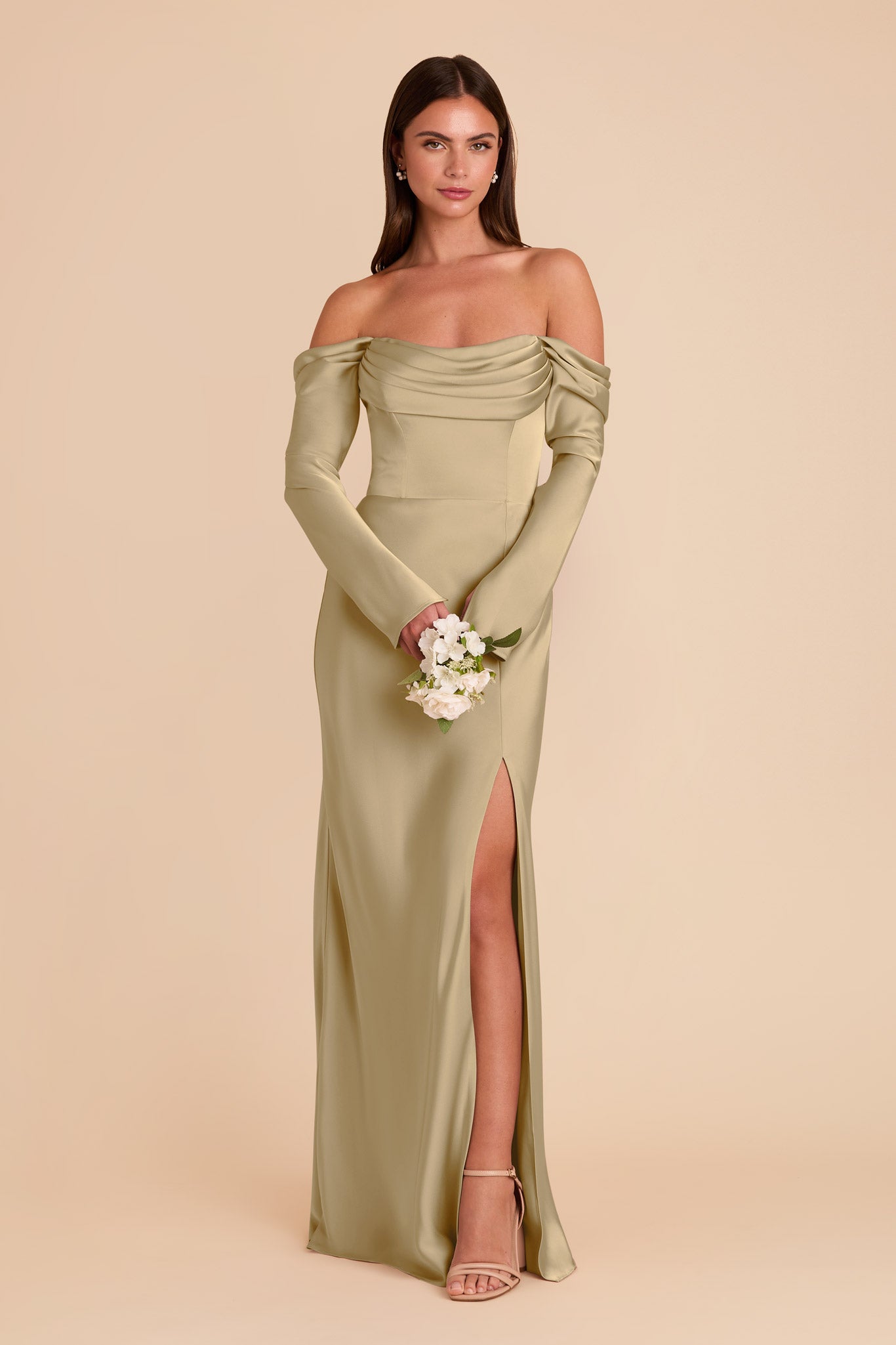 Off-the-Shoulder Bridesmaid Dress with Cowl Neck | Maya Matte Satin