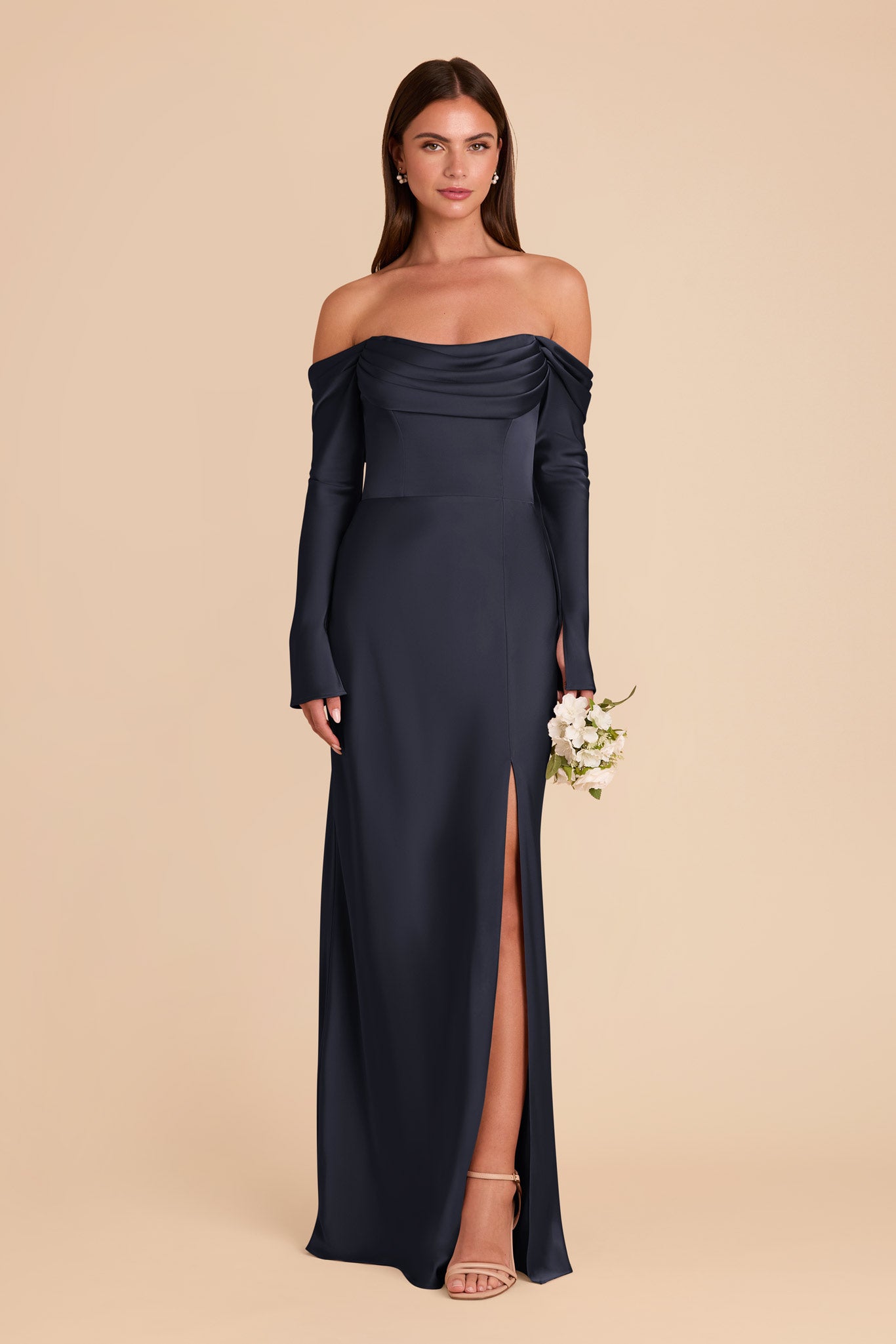 Off-the-Shoulder Bridesmaid Dress with Cowl Neck | Maya Matte Satin