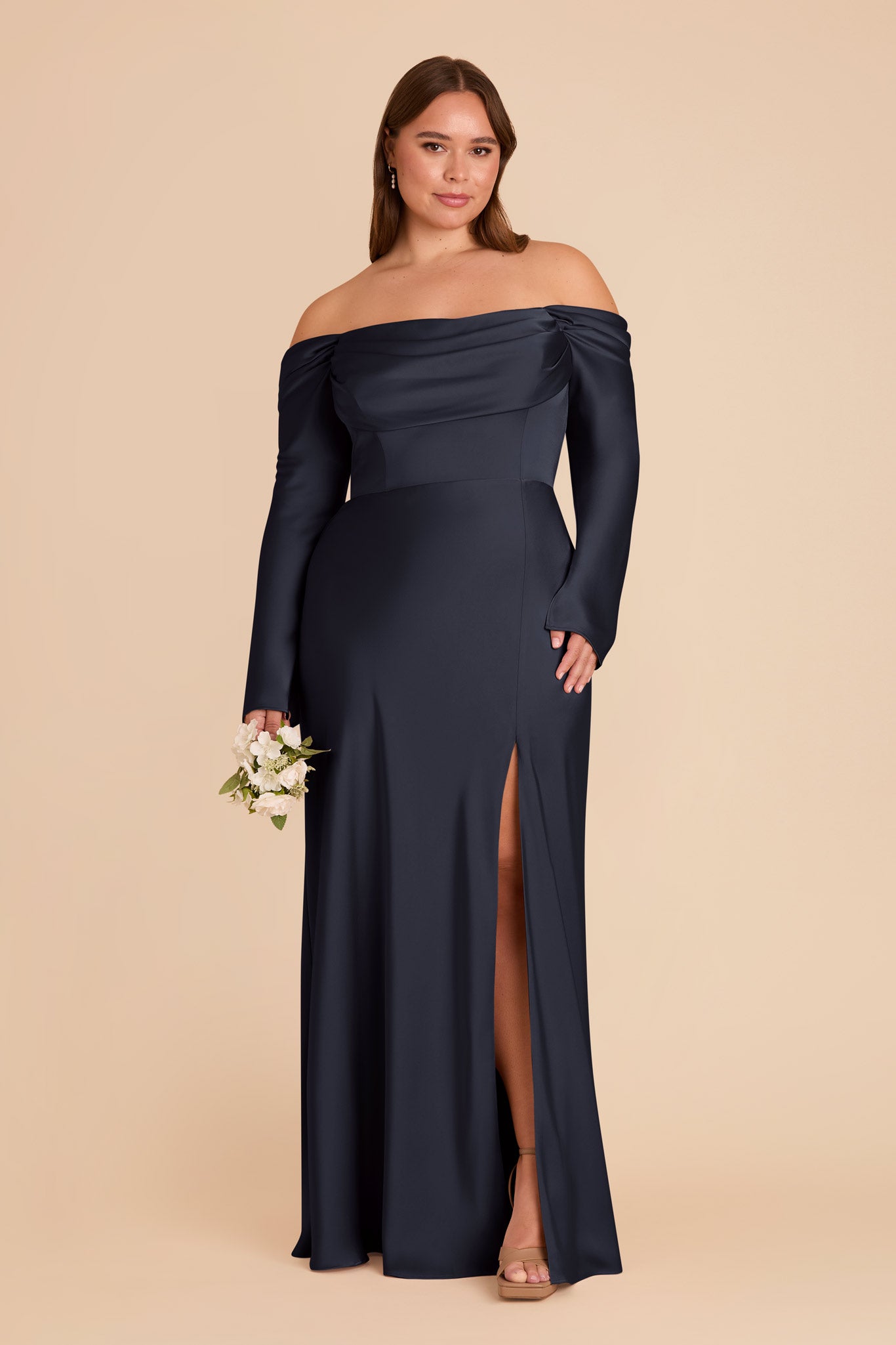 Off-the-Shoulder Bridesmaid Dress with Cowl Neck | Maya Matte Satin