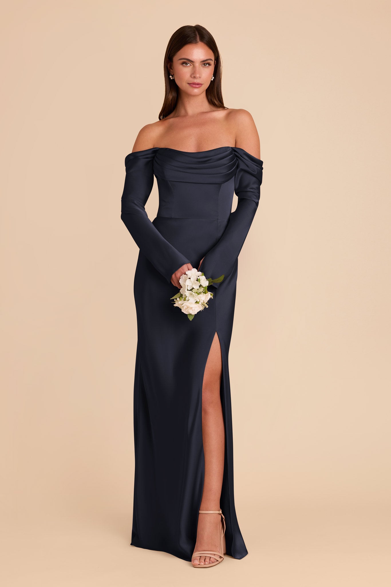 Off-the-Shoulder Bridesmaid Dress with Cowl Neck | Maya Matte Satin