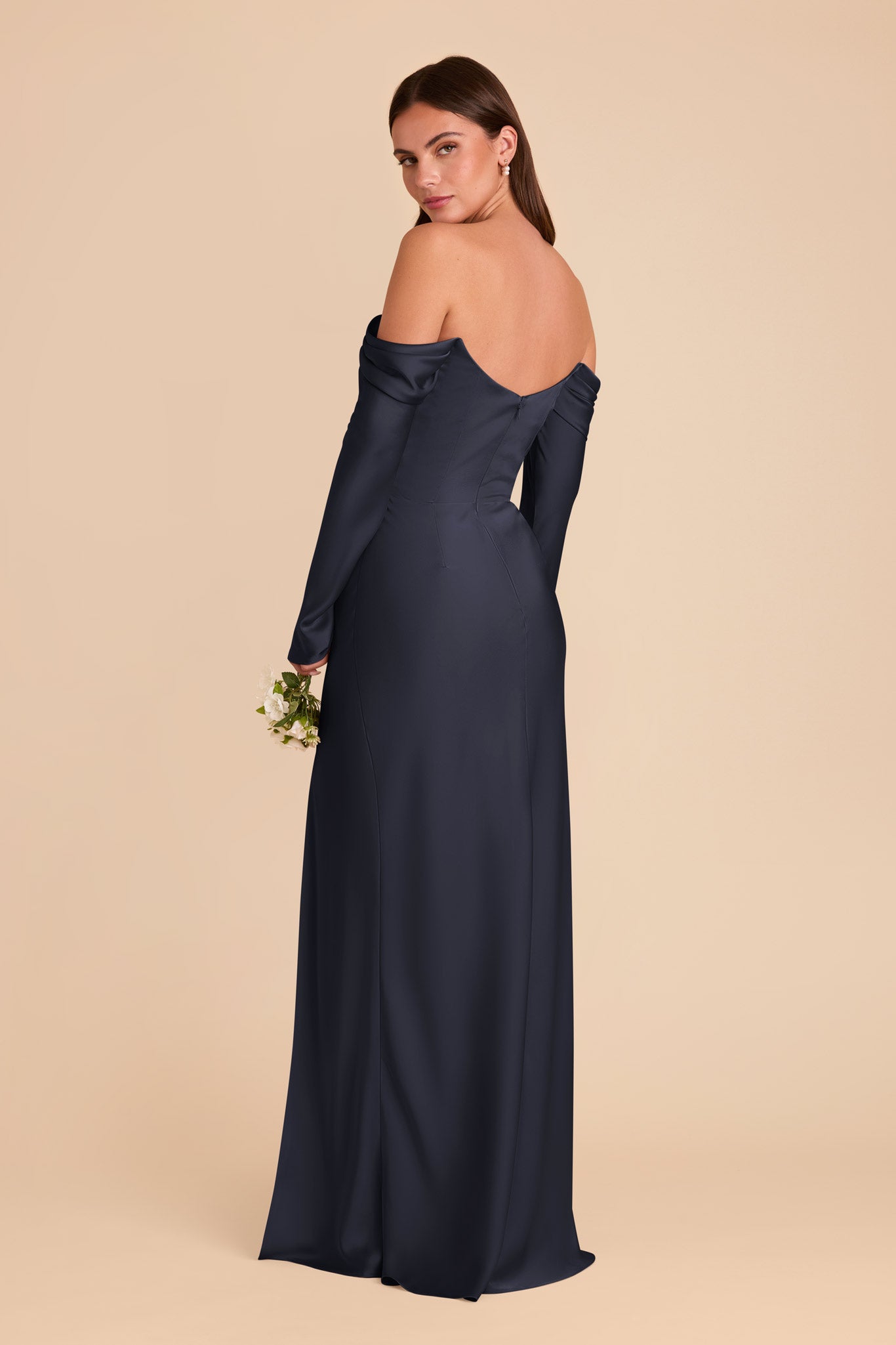 Off-the-Shoulder Bridesmaid Dress with Cowl Neck | Maya Matte Satin