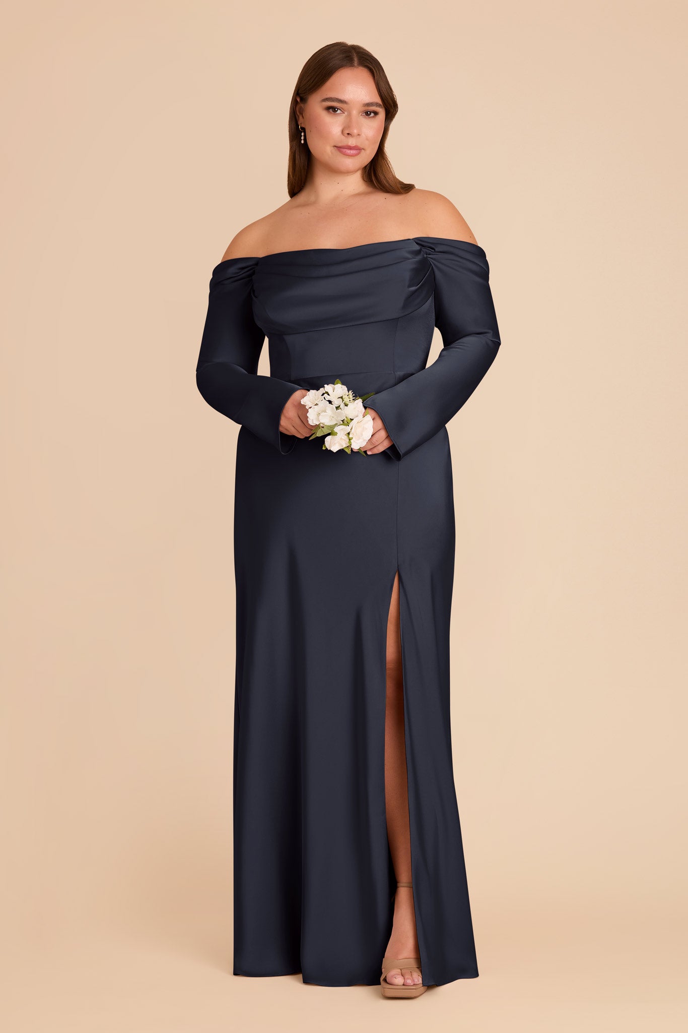 Off-the-Shoulder Bridesmaid Dress with Cowl Neck | Maya Matte Satin