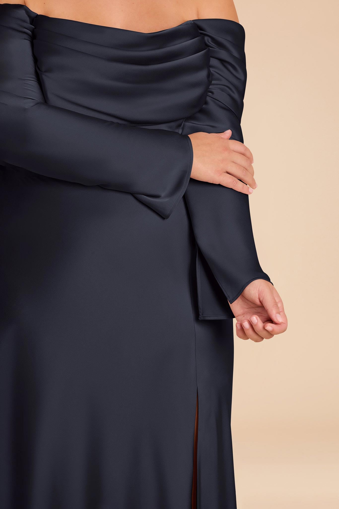 Off-the-Shoulder Bridesmaid Dress with Cowl Neck | Maya Matte Satin