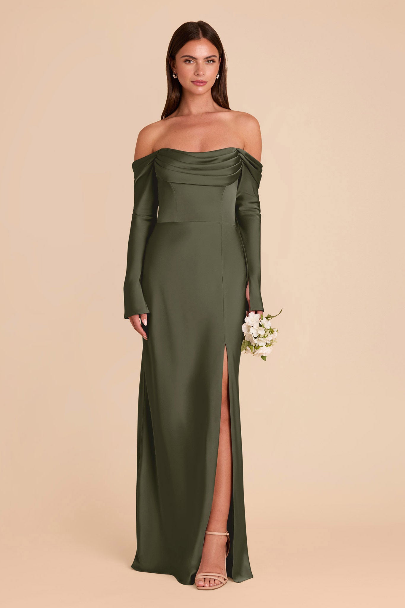 Off-the-Shoulder Bridesmaid Dress with Cowl Neck | Maya Matte Satin