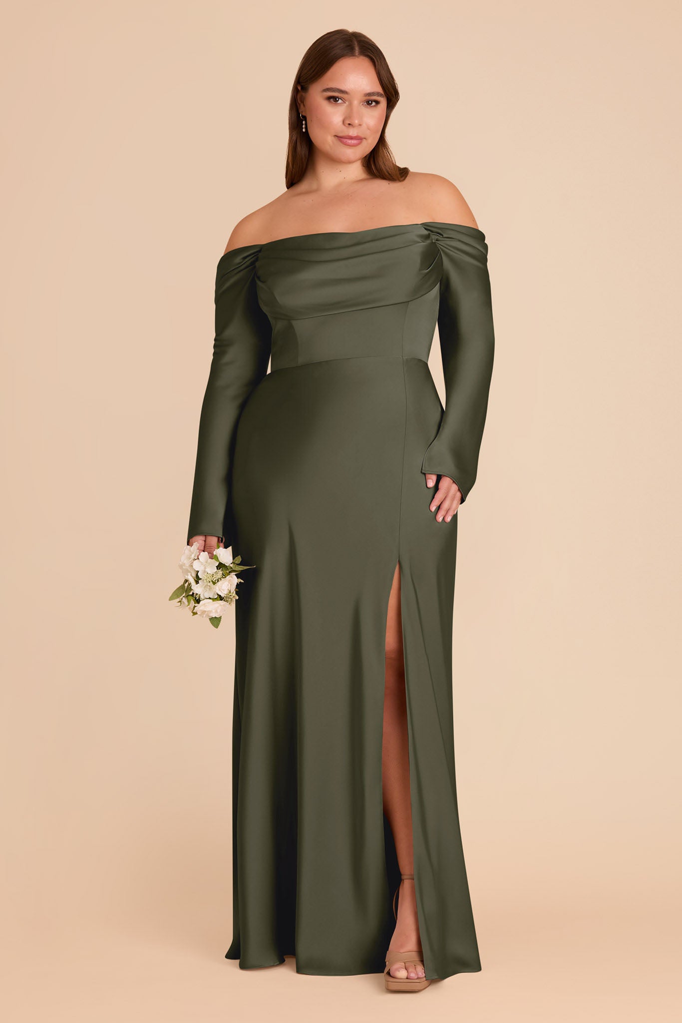 Off-the-Shoulder Bridesmaid Dress with Cowl Neck | Maya Matte Satin