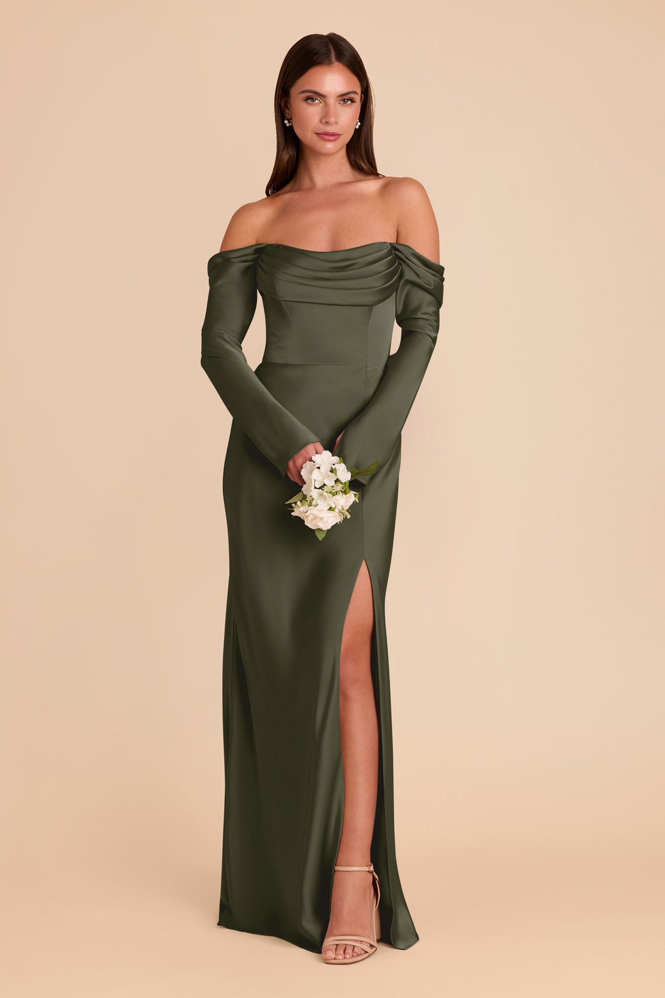 Off-the-Shoulder Bridesmaid Dress with Cowl Neck | Maya Matte Satin