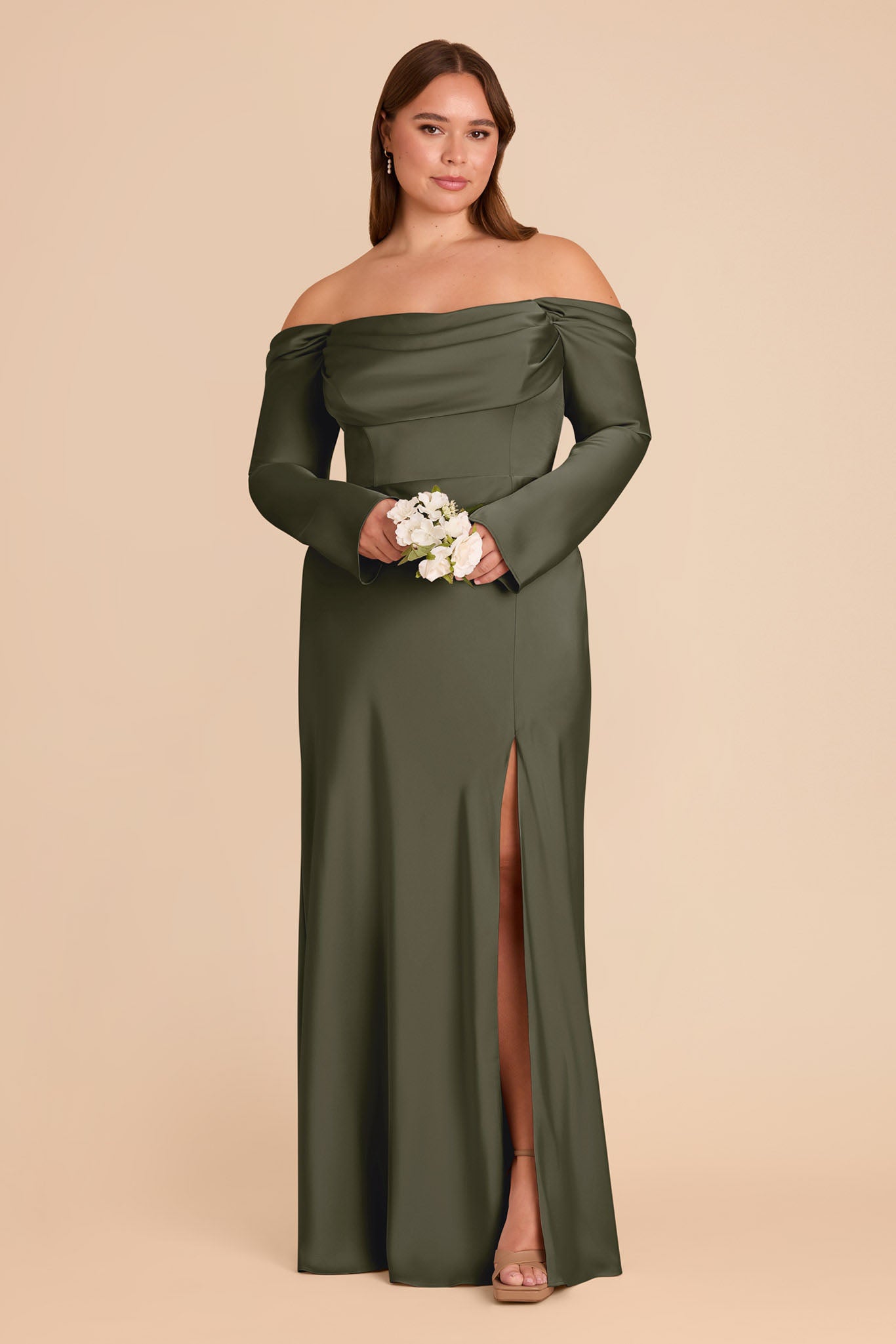 Off-the-Shoulder Bridesmaid Dress with Cowl Neck | Maya Matte Satin