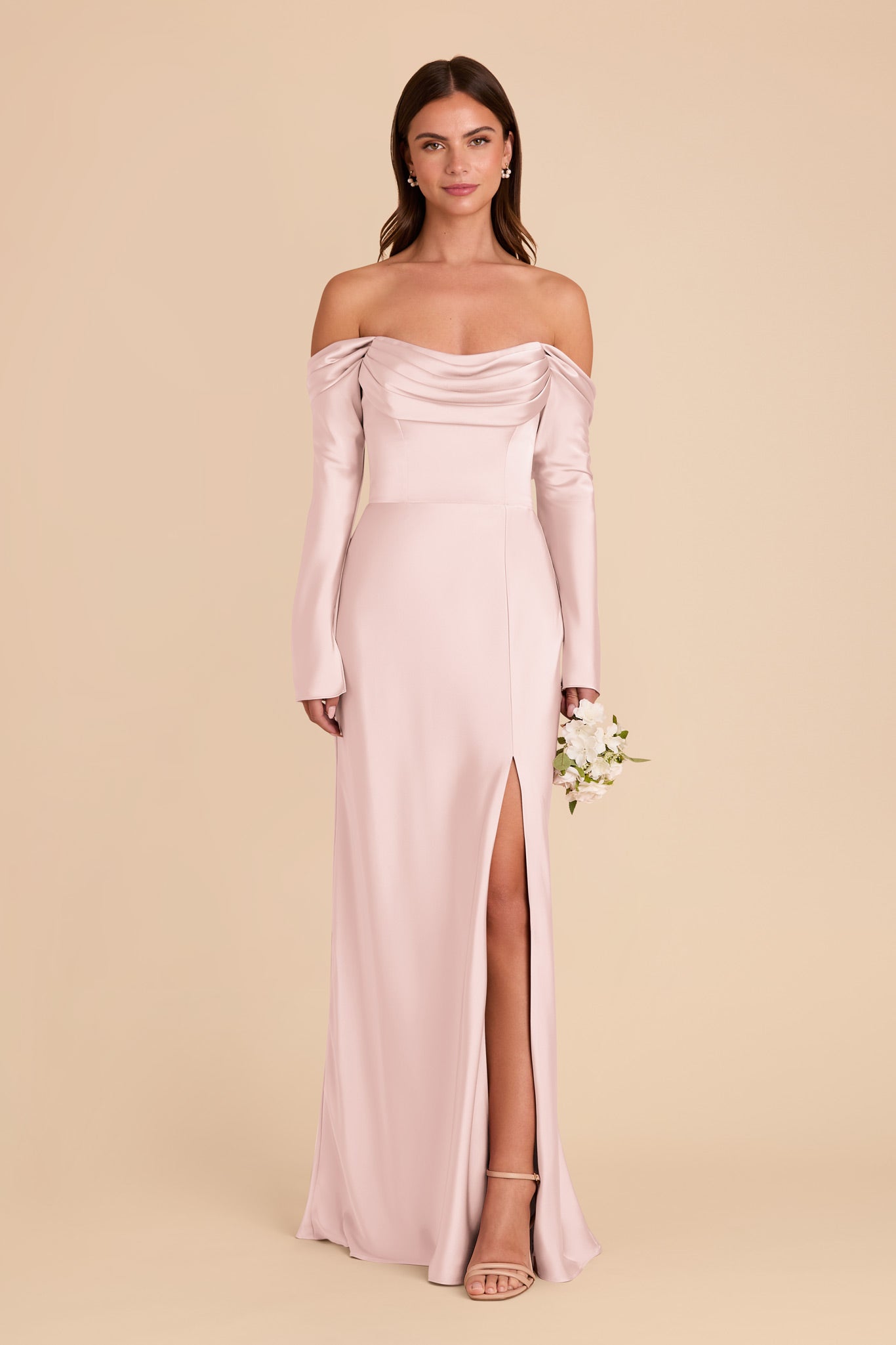 Off-the-Shoulder Bridesmaid Dress with Cowl Neck | Maya Matte Satin