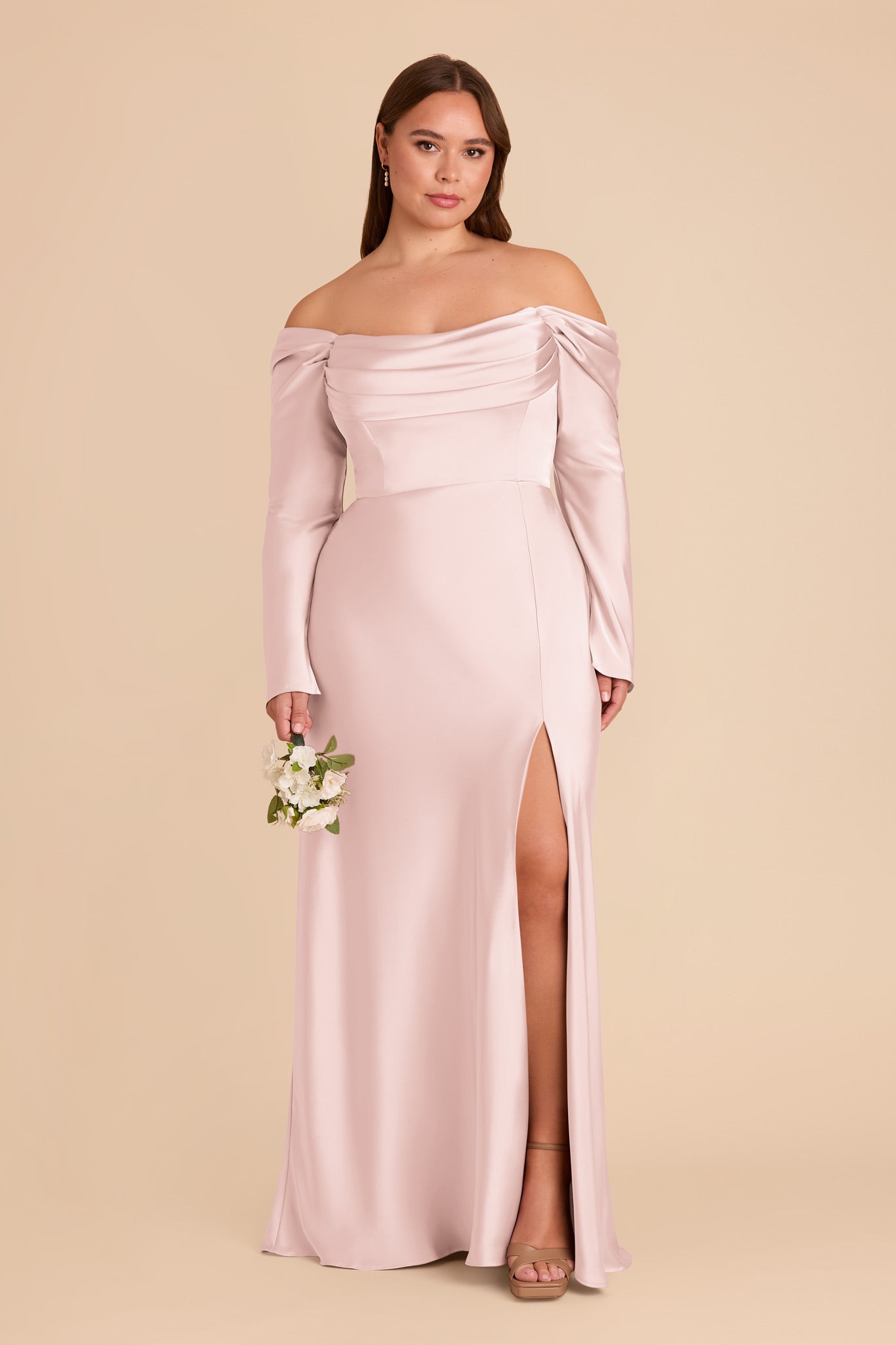 Off-the-Shoulder Bridesmaid Dress with Cowl Neck | Maya Matte Satin