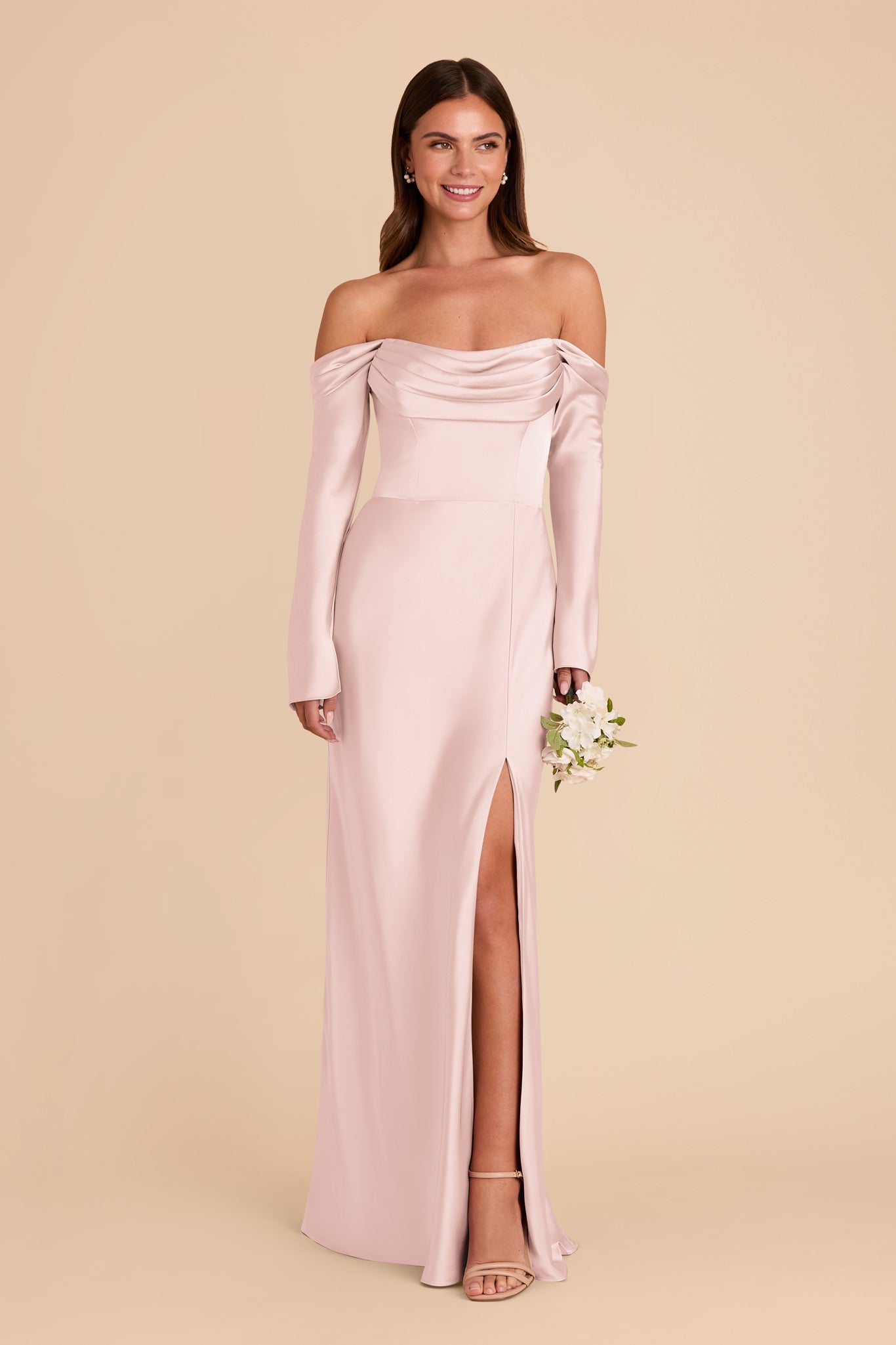 Off-the-Shoulder Bridesmaid Dress with Cowl Neck | Maya Matte Satin