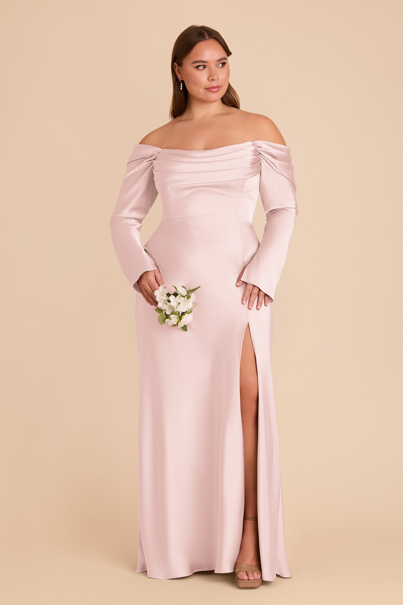 Off-the-Shoulder Bridesmaid Dress with Cowl Neck | Maya Matte Satin