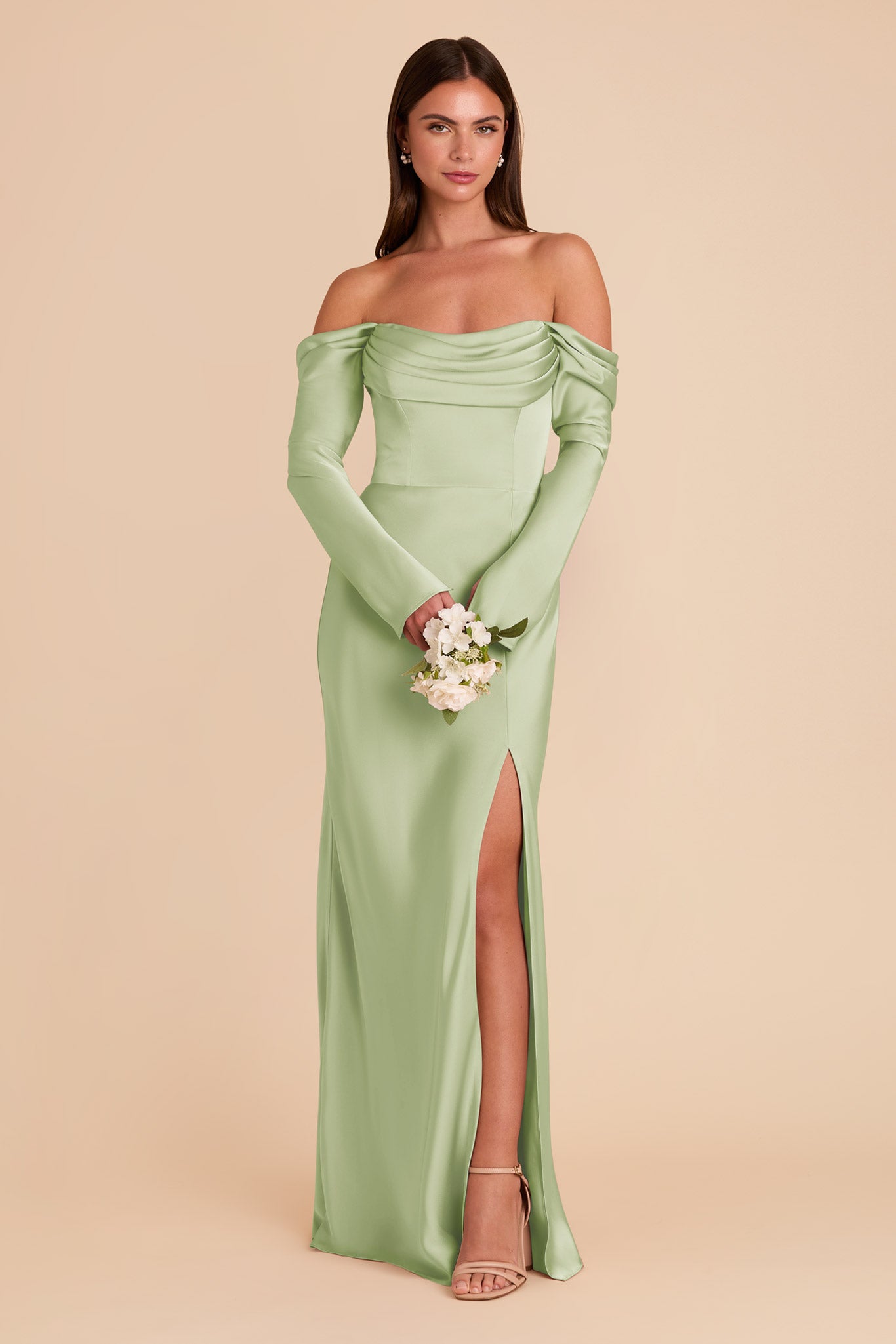 Off-the-Shoulder Bridesmaid Dress with Cowl Neck | Maya Matte Satin
