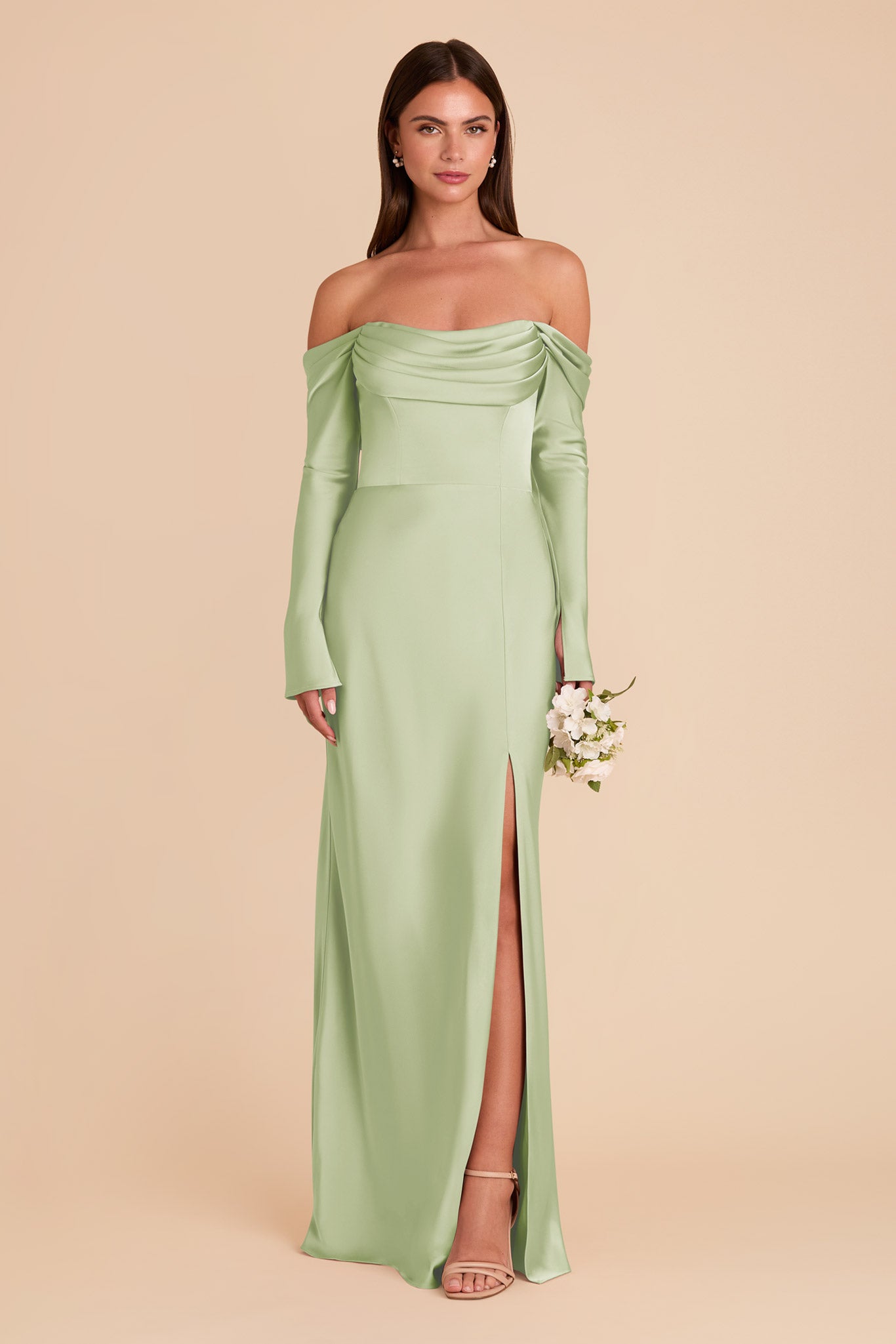 Off-the-Shoulder Bridesmaid Dress with Cowl Neck | Maya Matte Satin