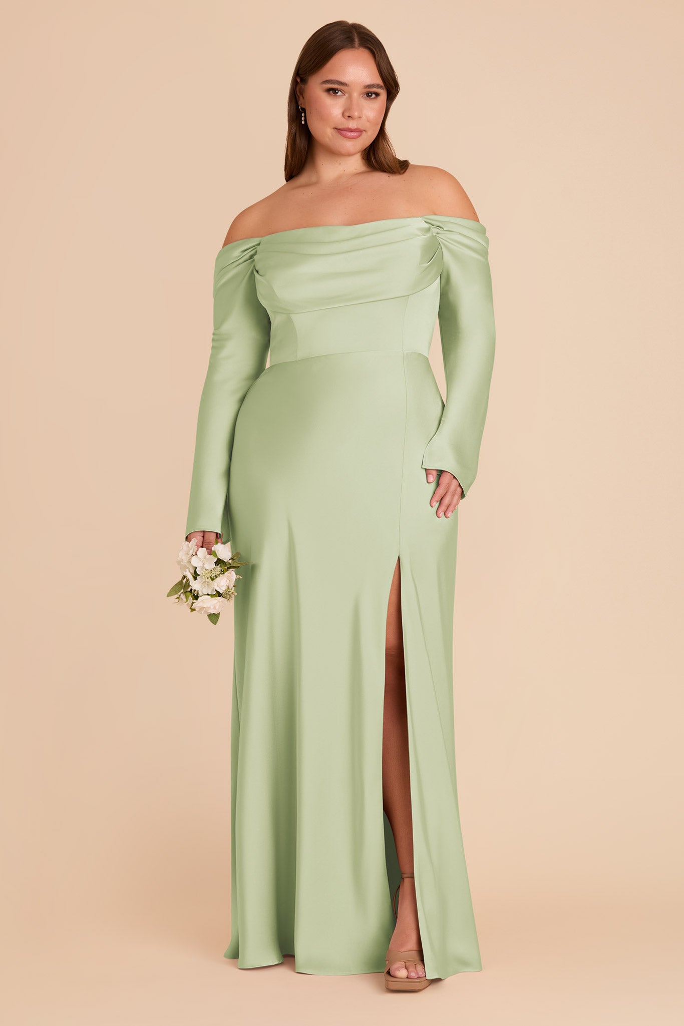 Off-the-Shoulder Bridesmaid Dress with Cowl Neck | Maya Matte Satin