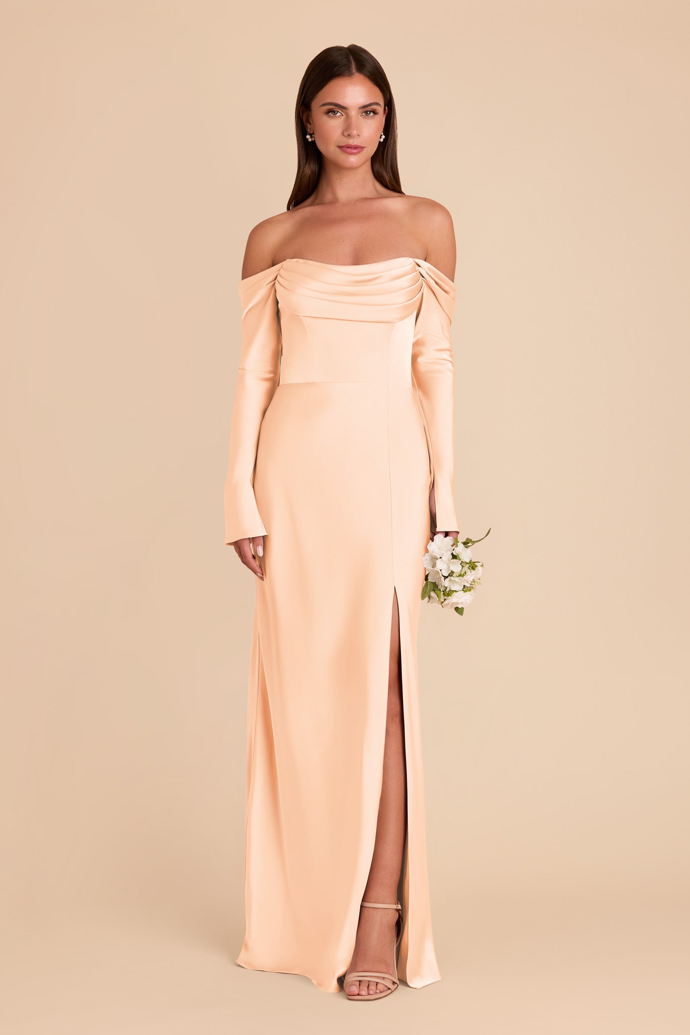 Off-the-Shoulder Bridesmaid Dress with Cowl Neck | Maya Matte Satin