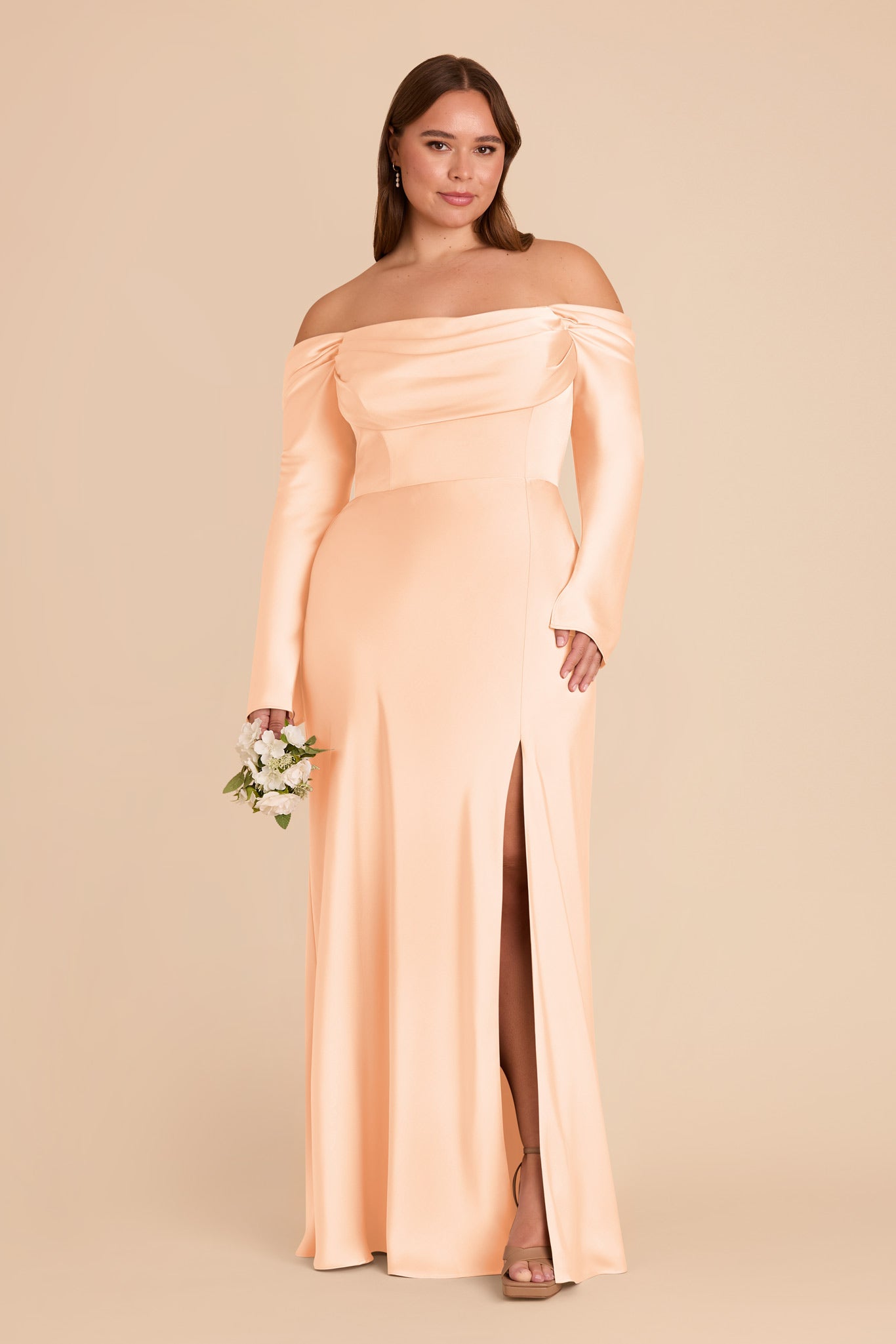 Off-the-Shoulder Bridesmaid Dress with Cowl Neck | Maya Matte Satin
