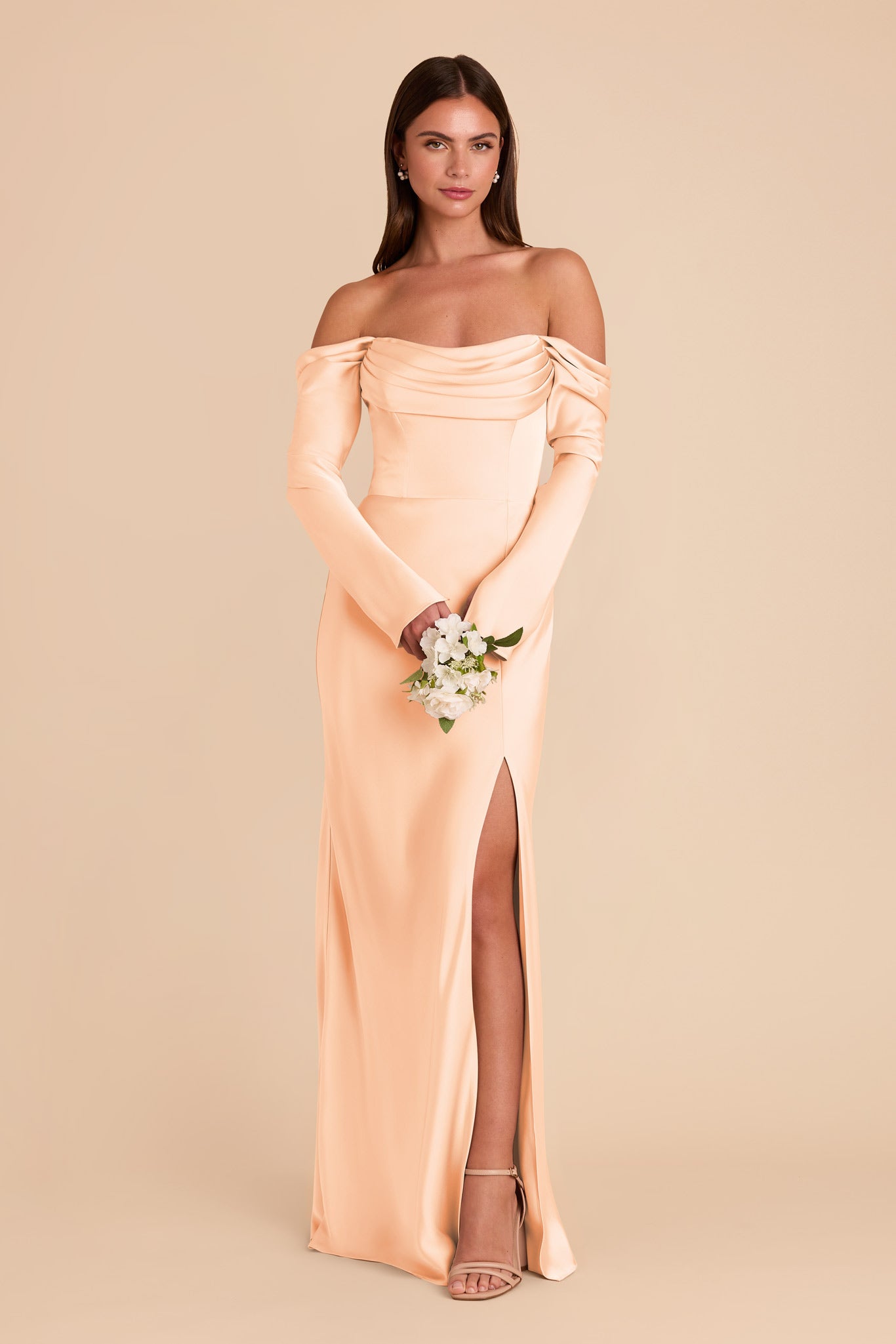 Off-the-Shoulder Bridesmaid Dress with Cowl Neck | Maya Matte Satin