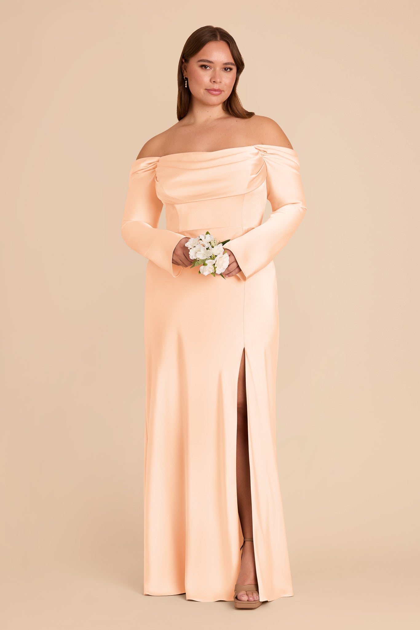 Off-the-Shoulder Bridesmaid Dress with Cowl Neck | Maya Matte Satin