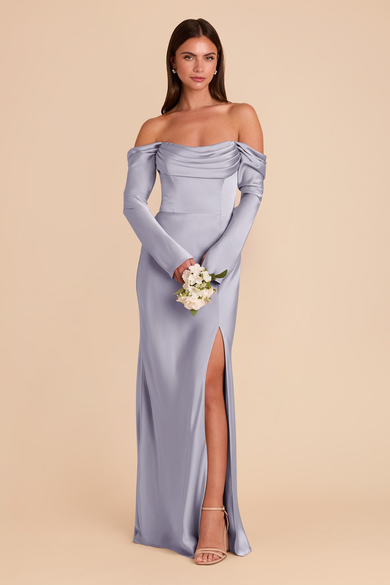 Off-the-Shoulder Bridesmaid Dress with Cowl Neck | Maya Matte Satin