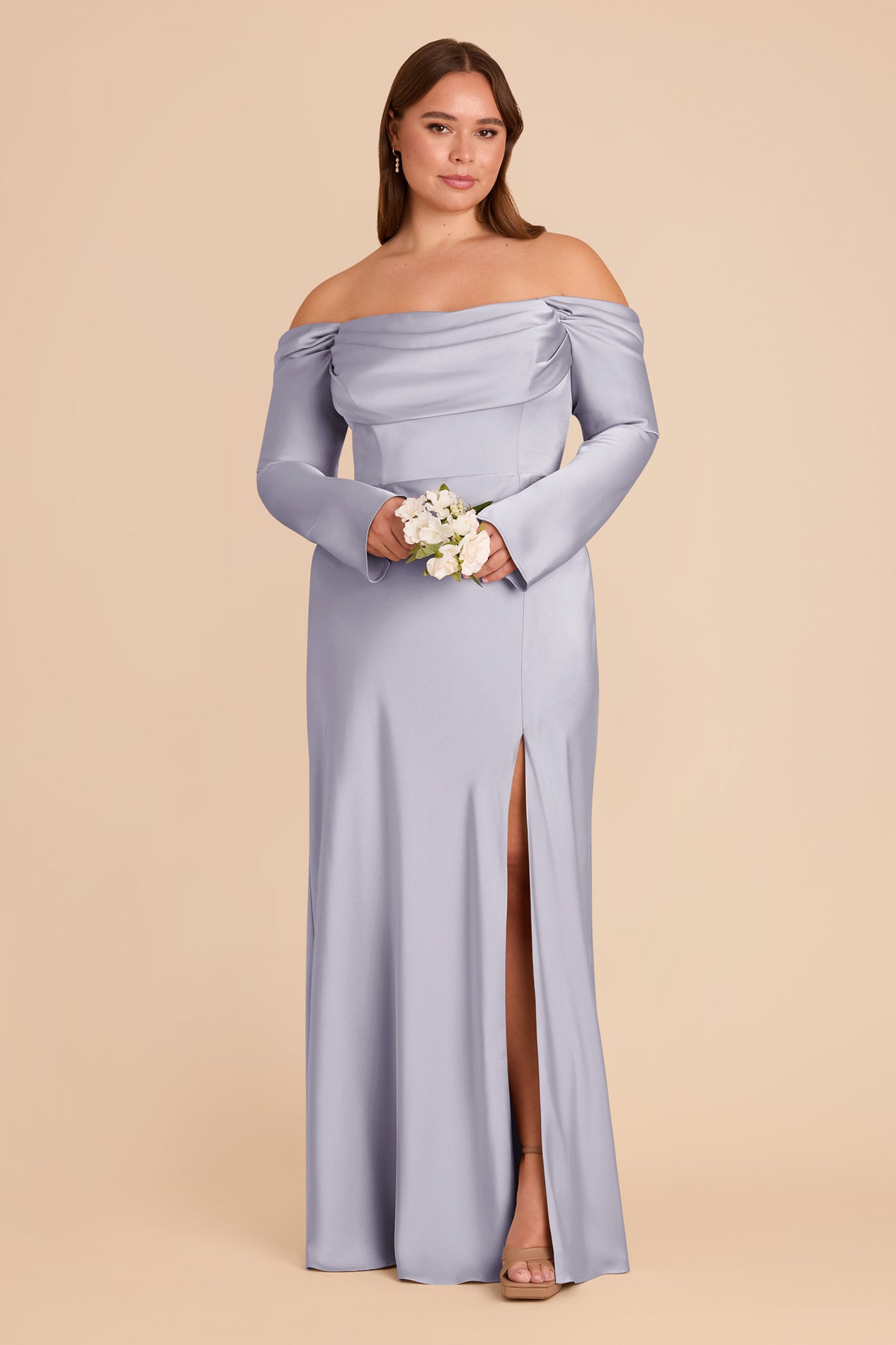 Off-the-Shoulder Bridesmaid Dress with Cowl Neck | Maya Matte Satin