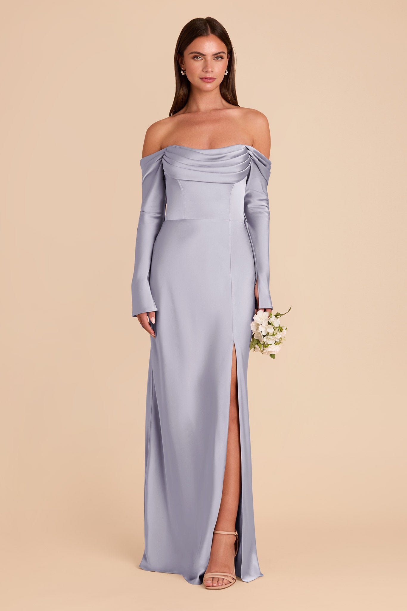 Off-the-Shoulder Bridesmaid Dress with Cowl Neck | Maya Matte Satin