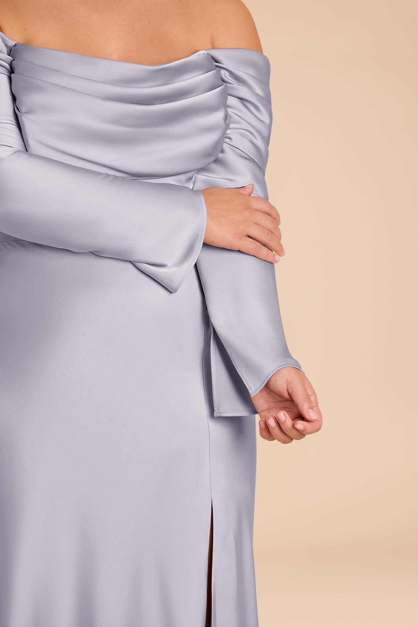Off-the-Shoulder Bridesmaid Dress with Cowl Neck | Maya Matte Satin