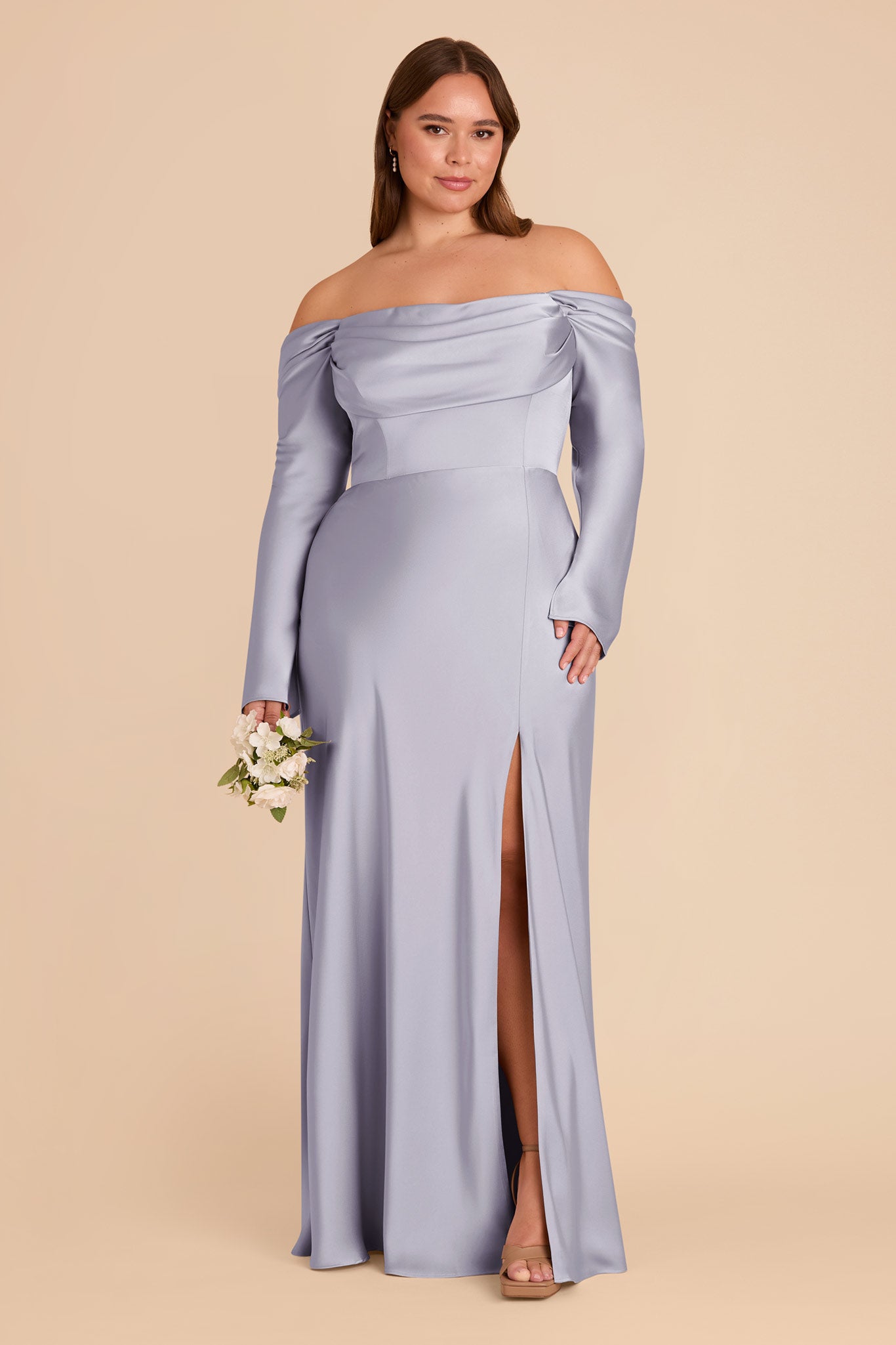 Off-the-Shoulder Bridesmaid Dress with Cowl Neck | Maya Matte Satin