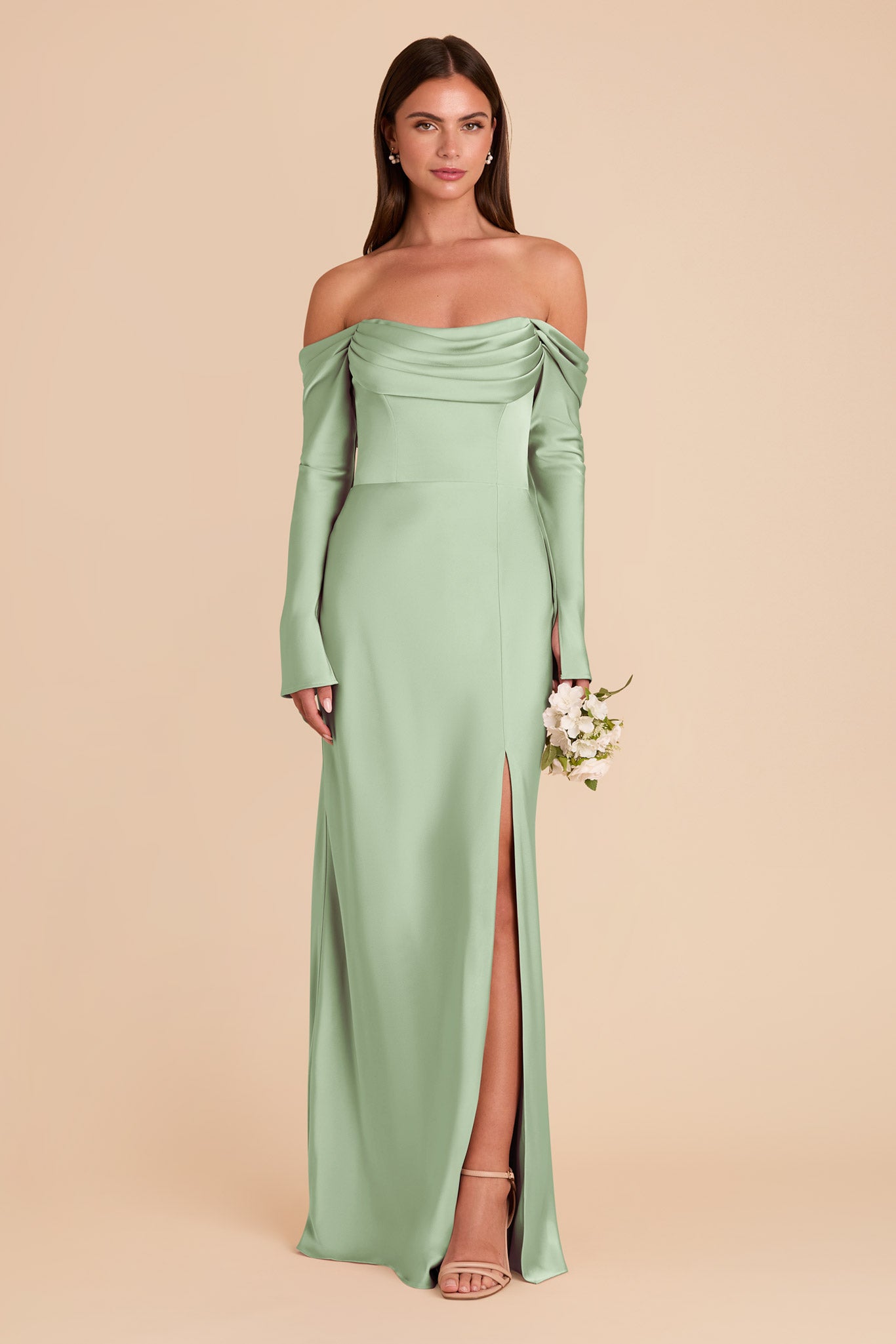 Off-the-Shoulder Bridesmaid Dress with Cowl Neck | Maya Matte Satin
