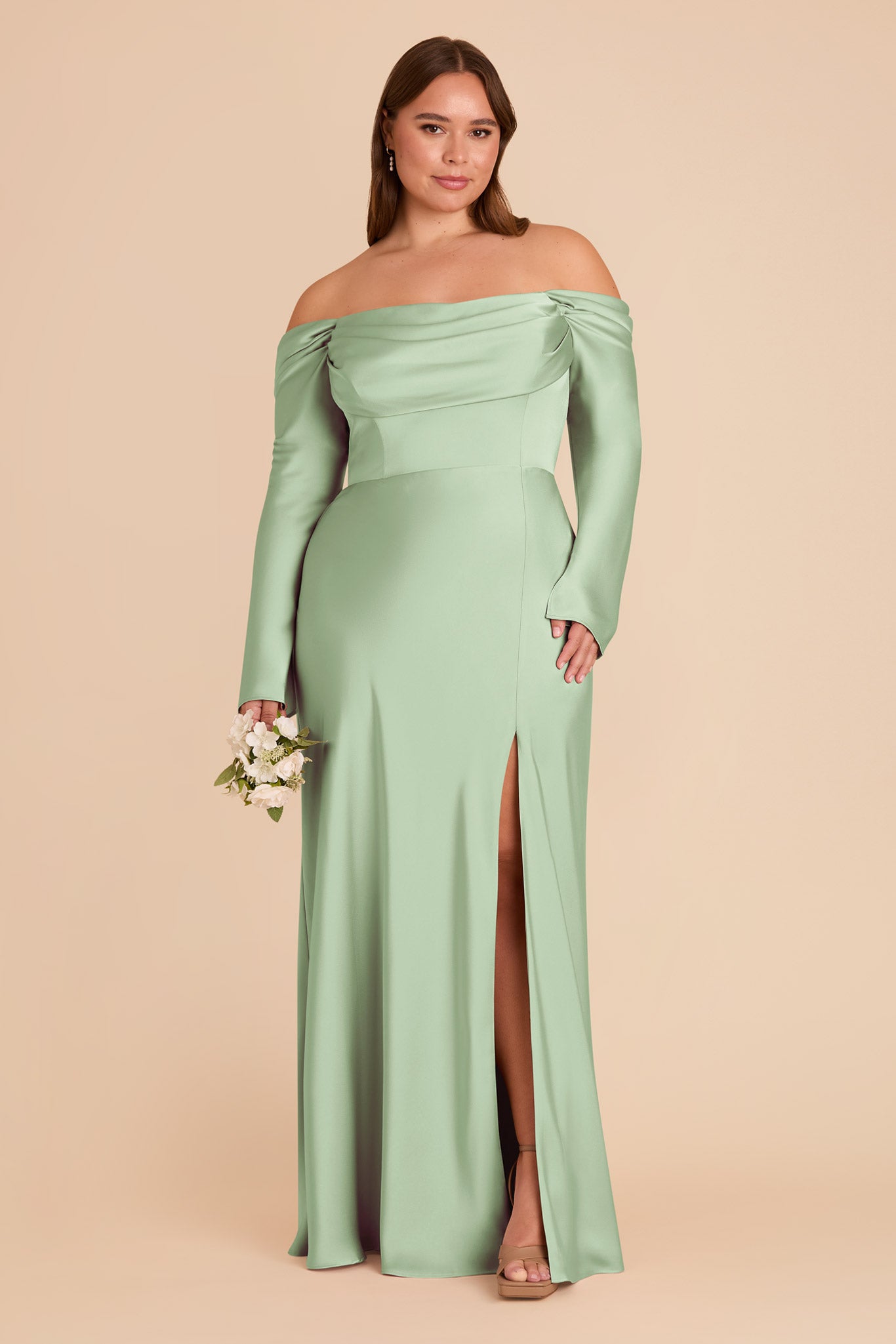 Off-the-Shoulder Bridesmaid Dress with Cowl Neck | Maya Matte Satin