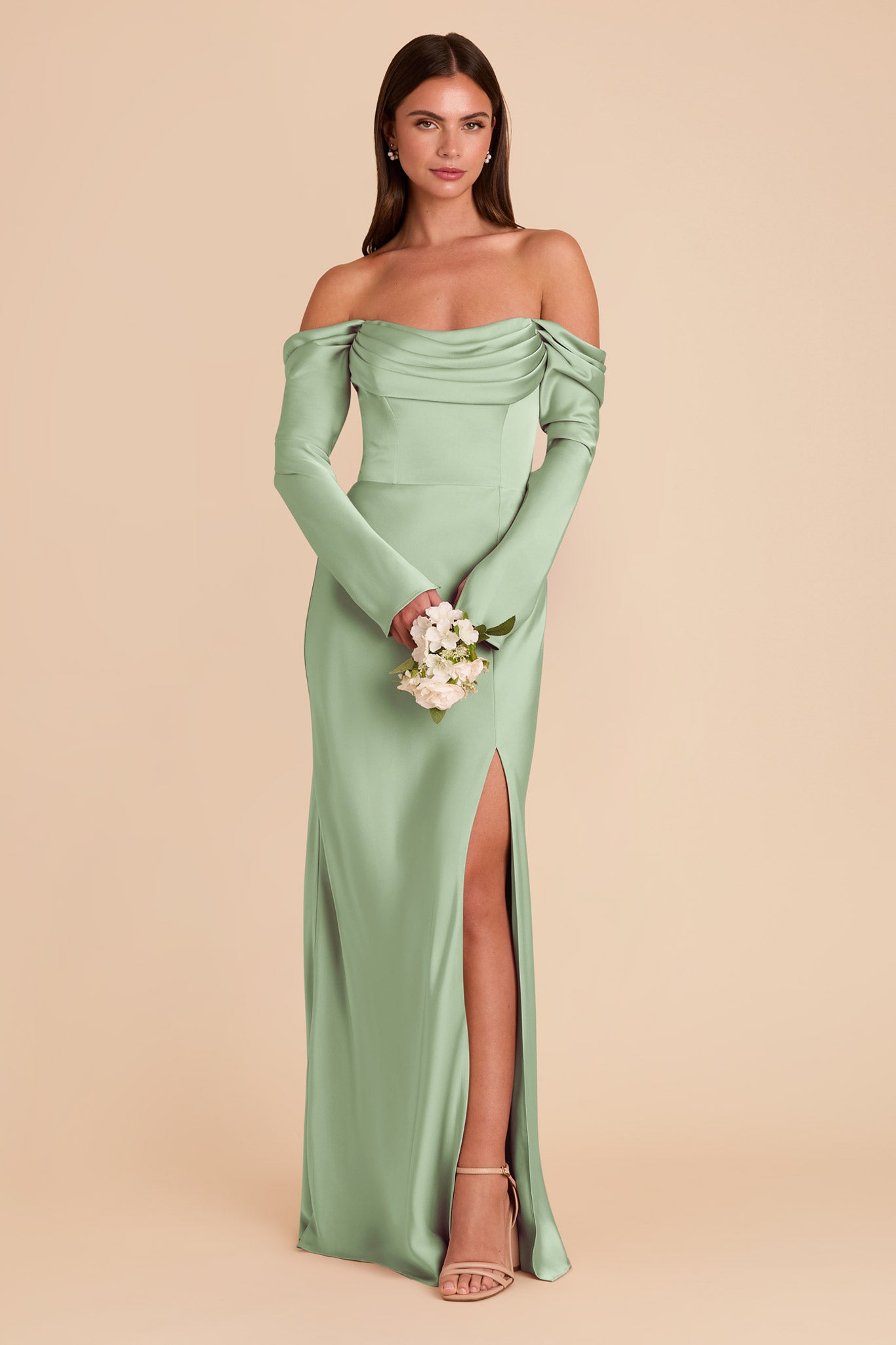 Off-the-Shoulder Bridesmaid Dress with Cowl Neck | Maya Matte Satin