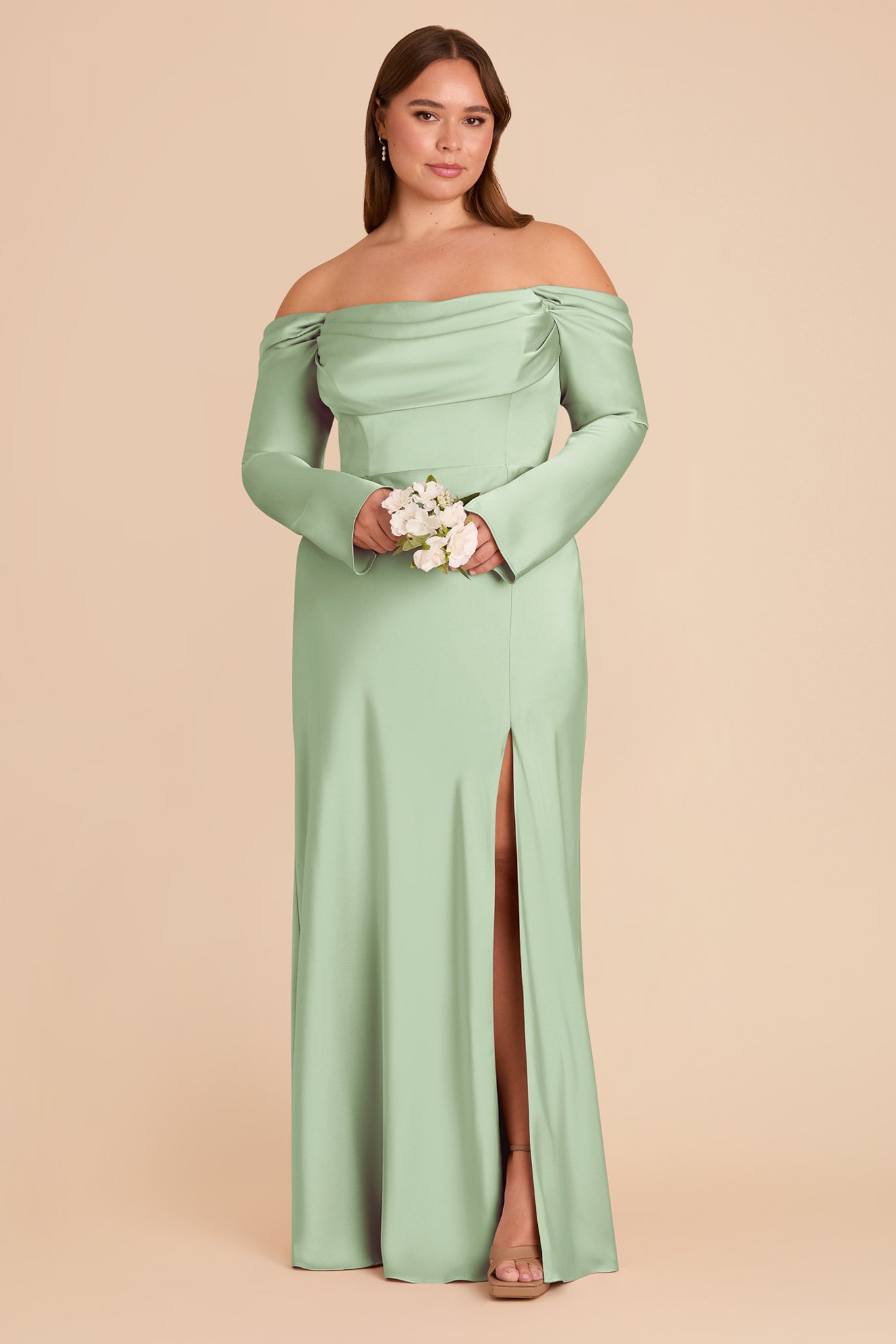 Off-the-Shoulder Bridesmaid Dress with Cowl Neck | Maya Matte Satin